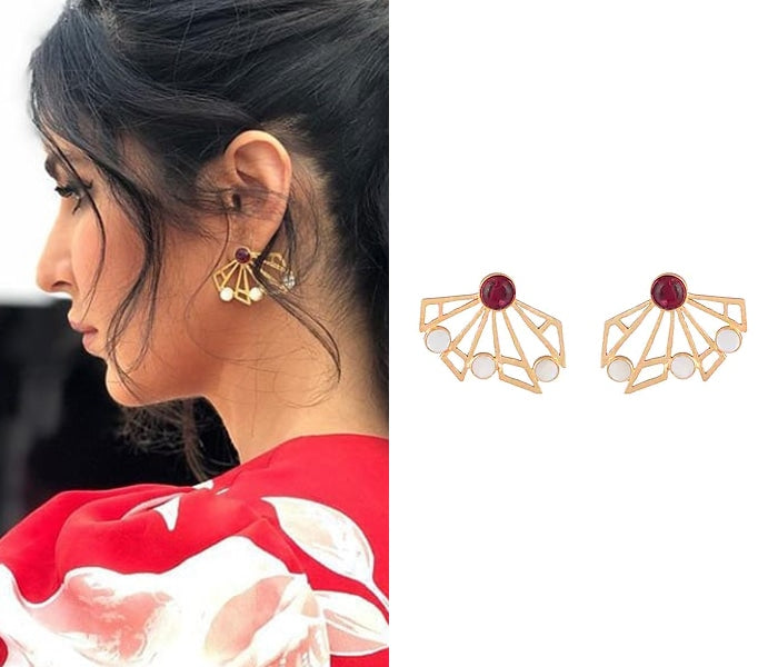 Gold Plated Handmade Pink Quartz & White MOP Stud Earrings