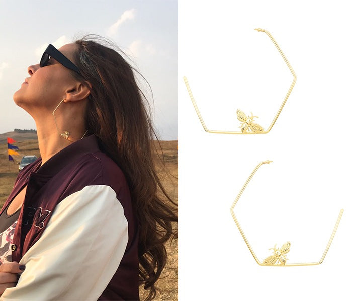 Gold Finish Killer Bee Hoops Earrings