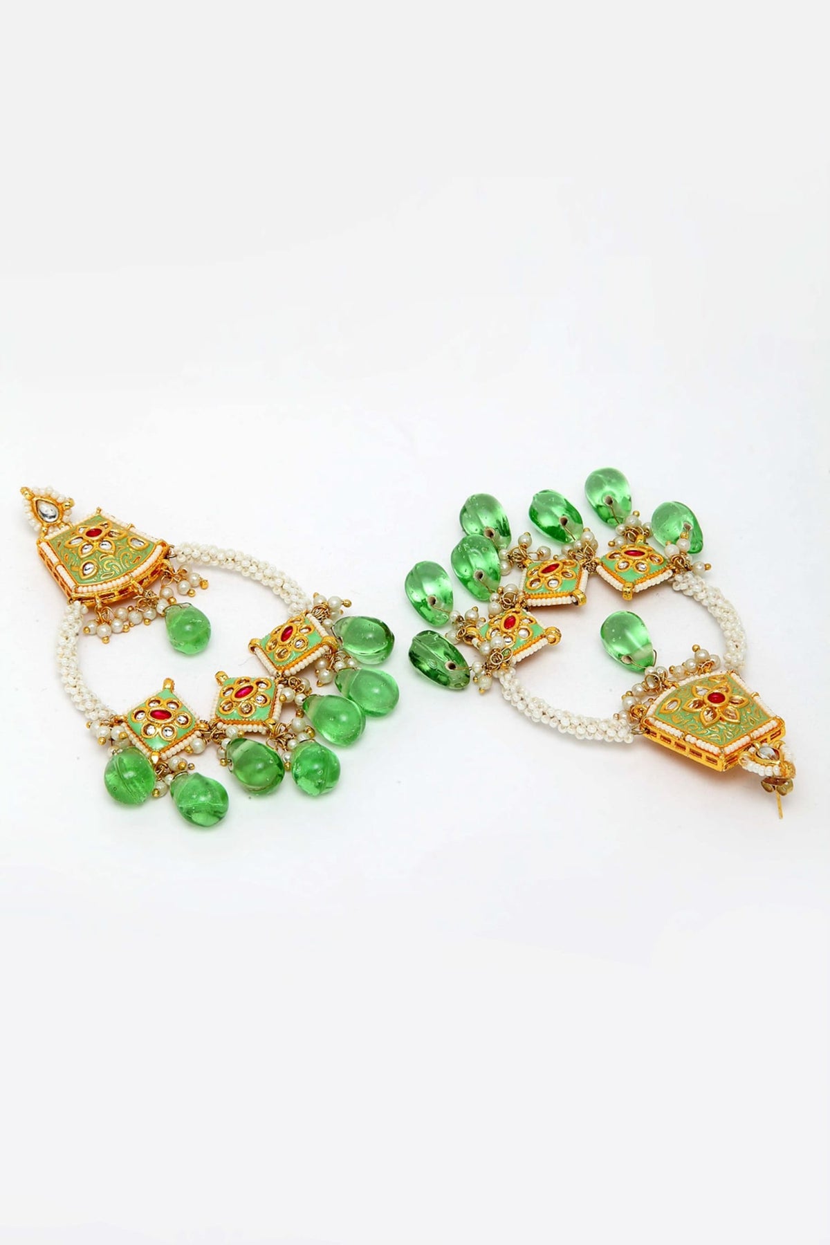 Kundan, Pearl & Natural Stone Chandelier Earrings