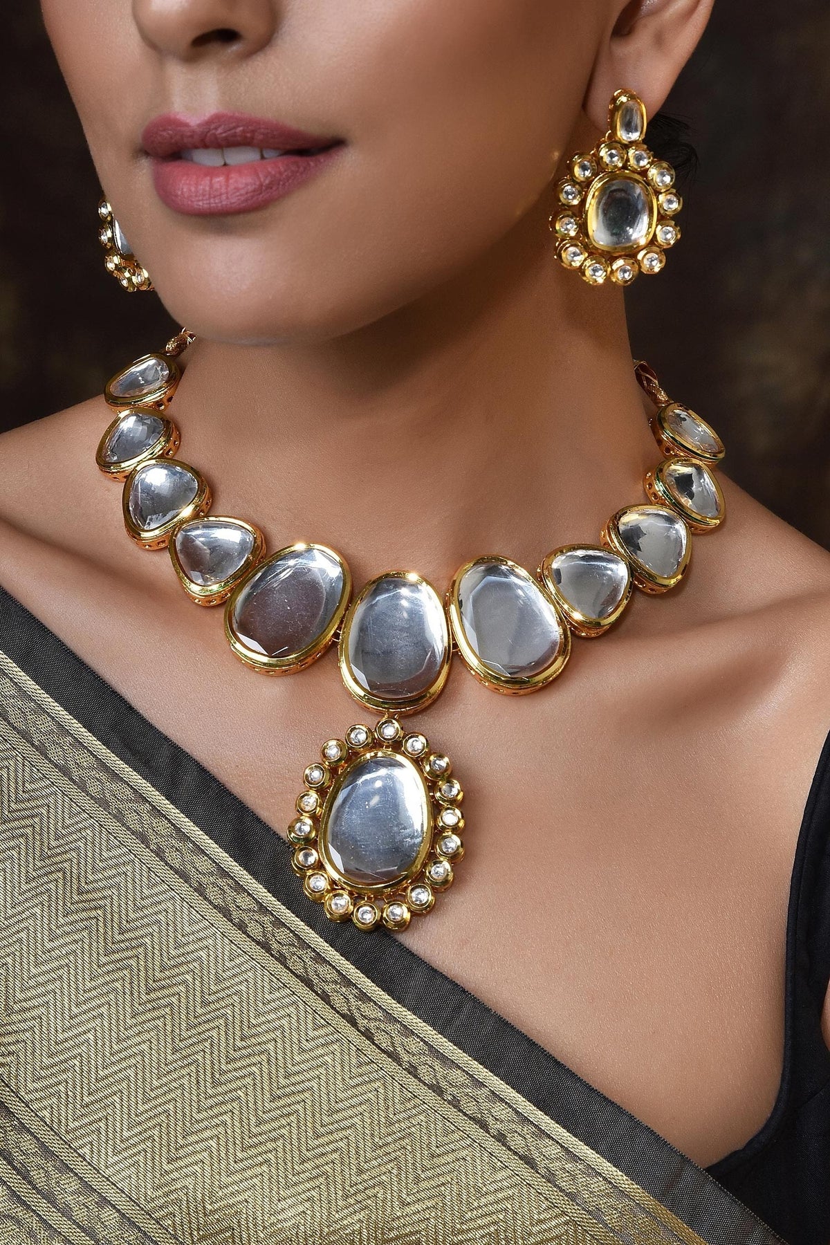 Floral Pendant Drop Necklace Set