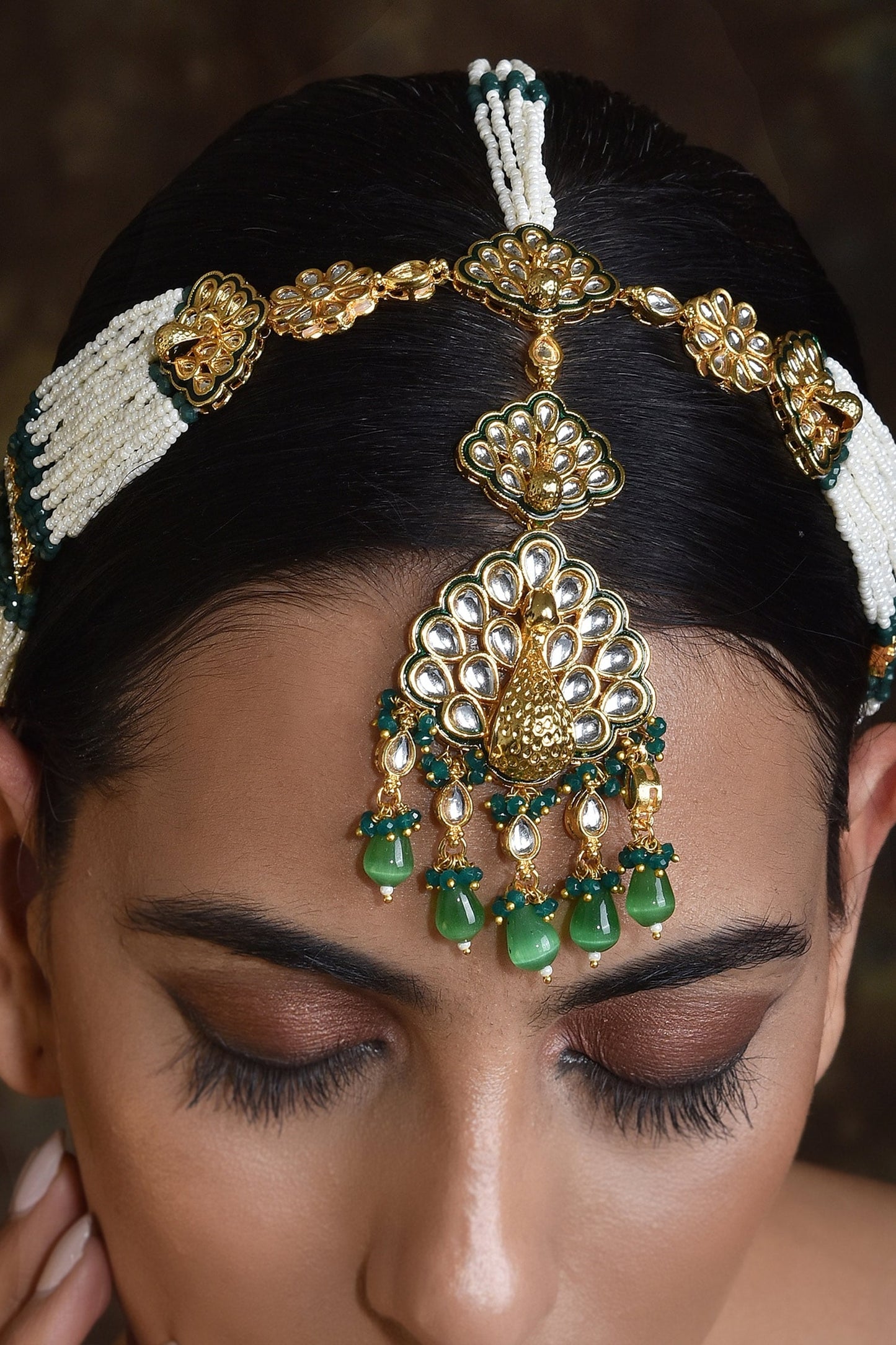 Peacock Motif Kundan Mathapatti