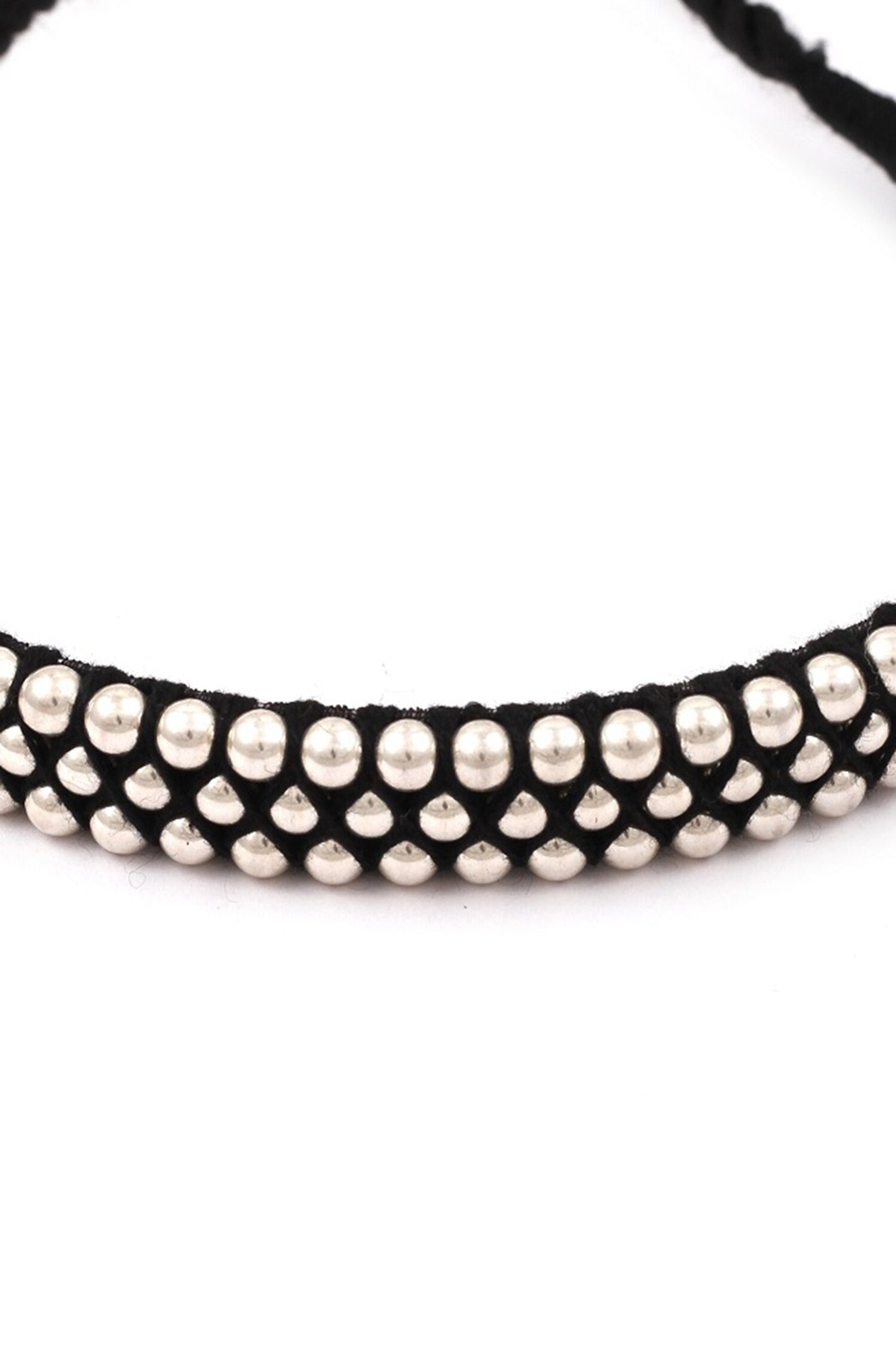 Braided Thread Necklace With Silver Beads