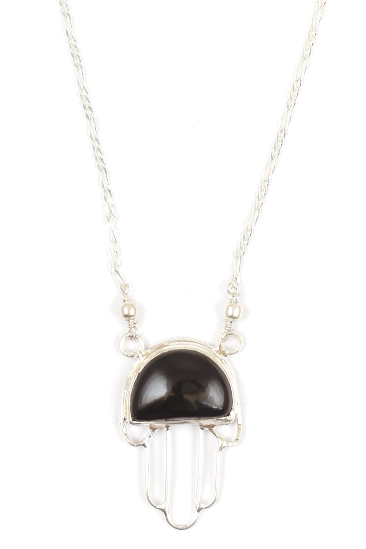 Silver Stone Cutwork Pendant Necklace