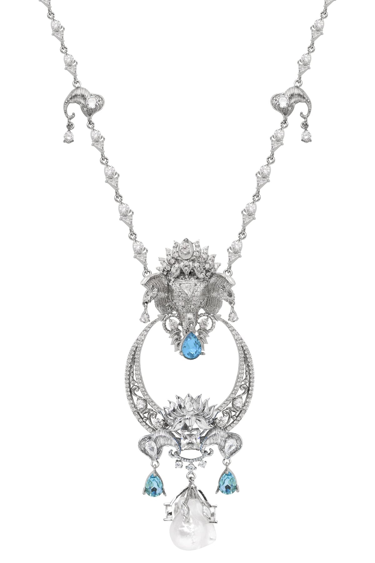 Elephant Motif Long Pendant Necklace