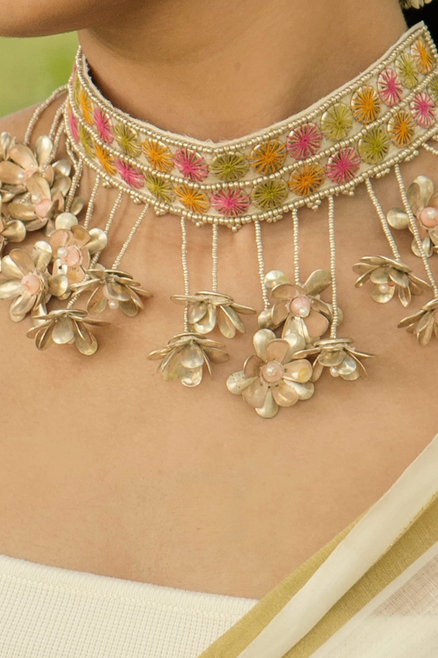 Handcrafted Flower Drop Choker