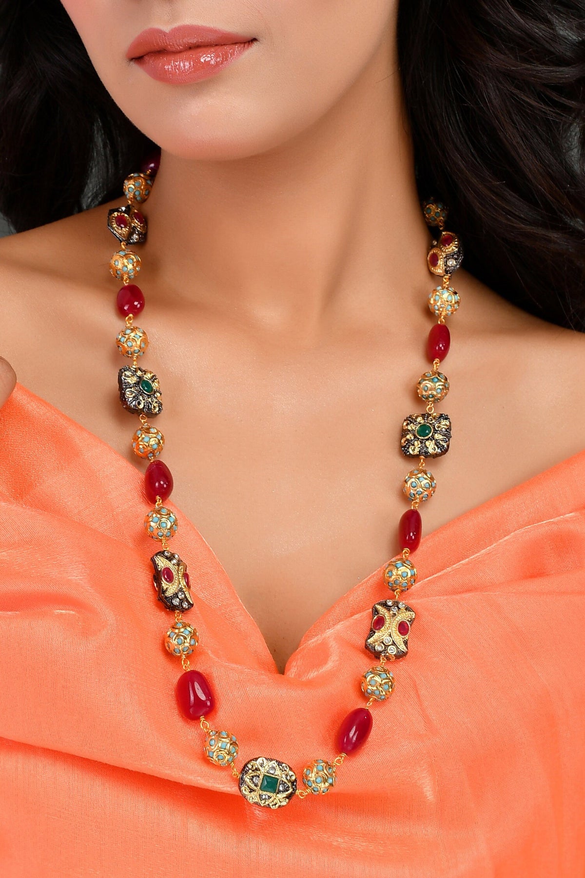Stones Embellished Long Necklace