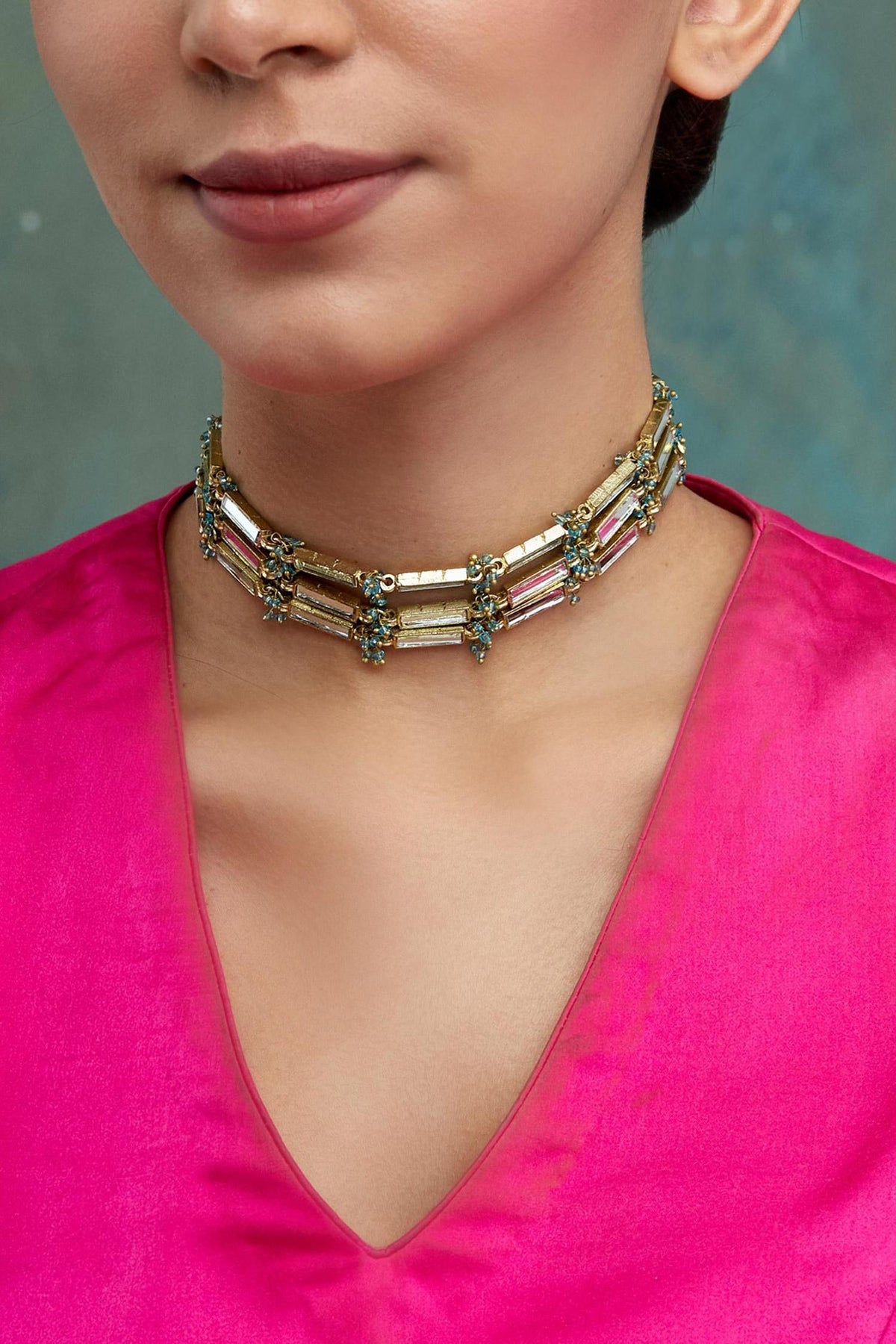 Mirror Studded Qabeela Layered Choker