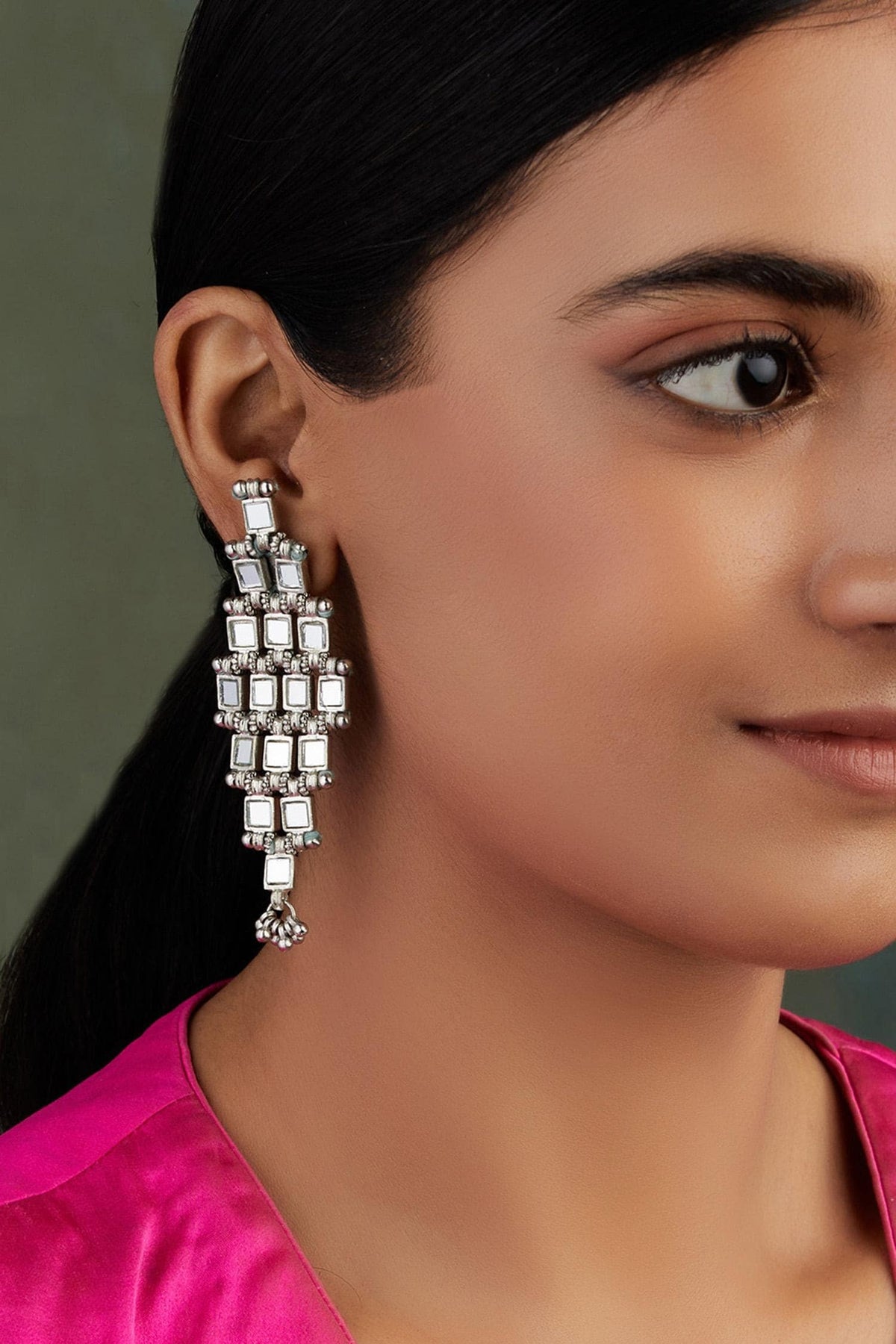 Barfi Mirror Embellished Earrings