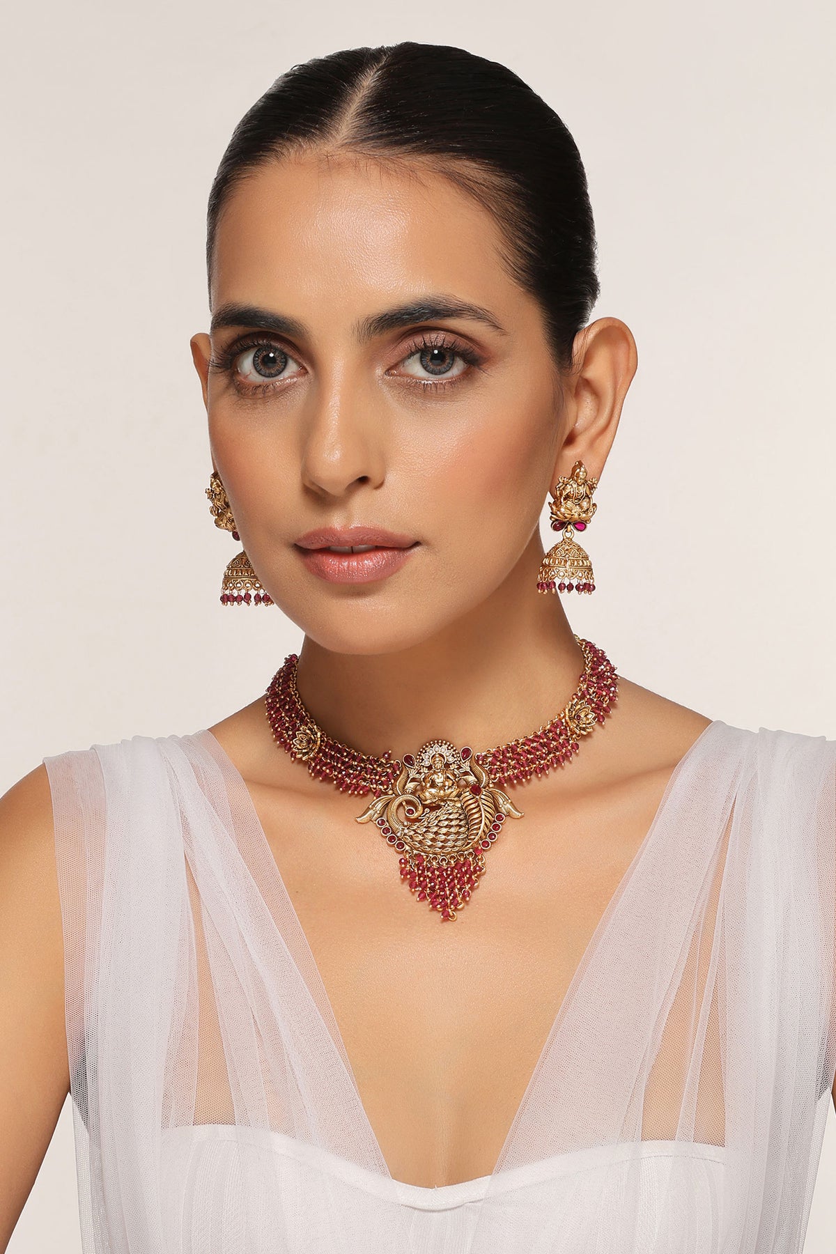Goddess Lakshmi Carved Necklace Set