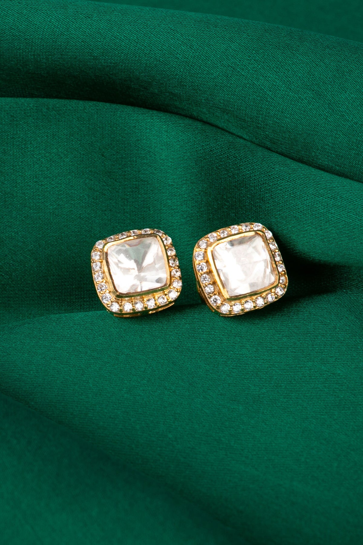 Moissanite Polki Embellished Square Studs