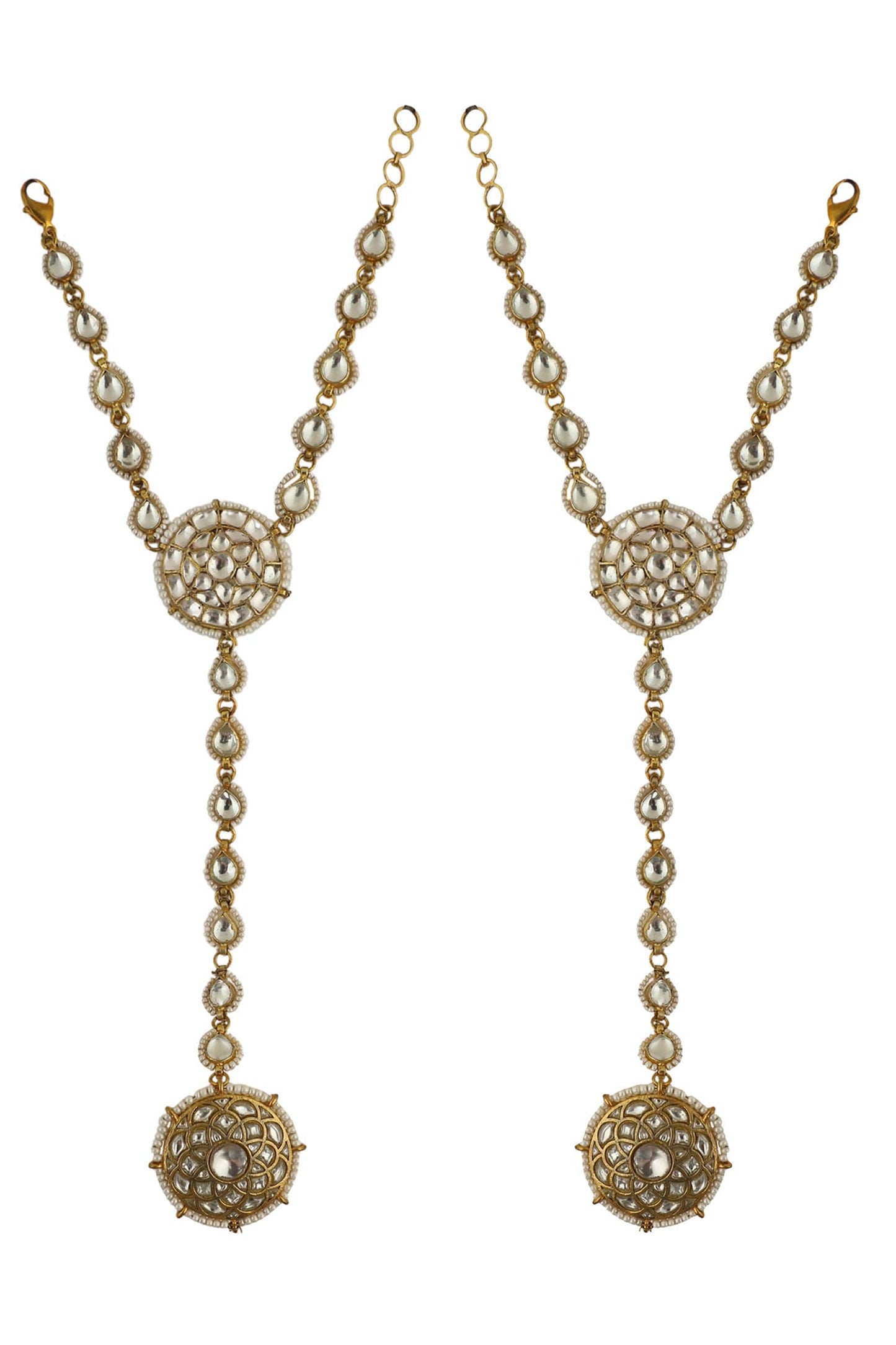 Gold Floral Carved Haathphool Set