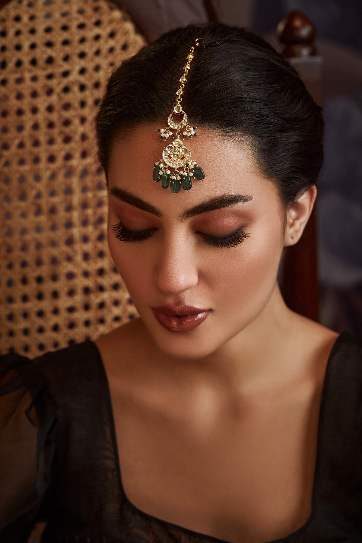 Green Kundan Maangtikka
