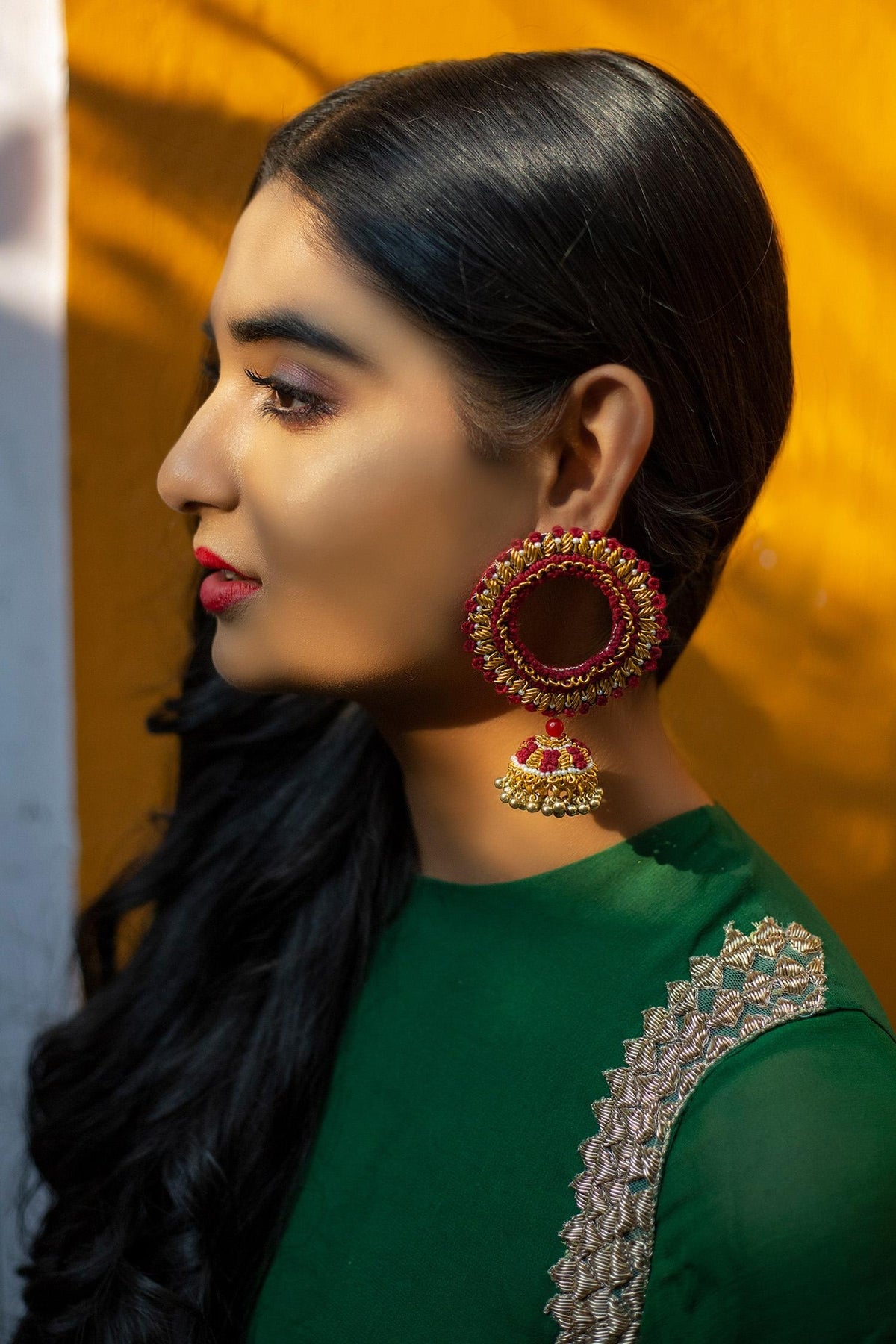 Thread Embroidered Jhumkas