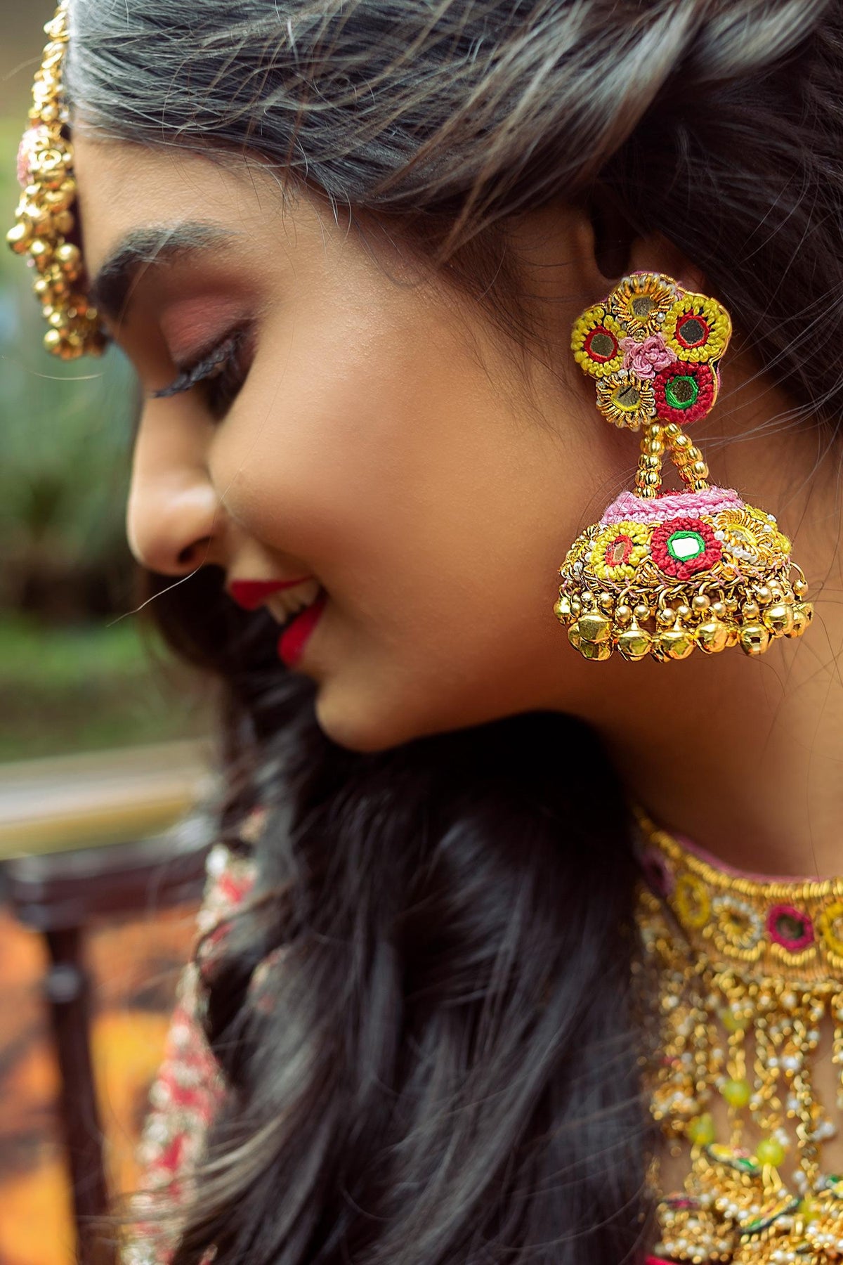 Floral Embroidered Jhumkas