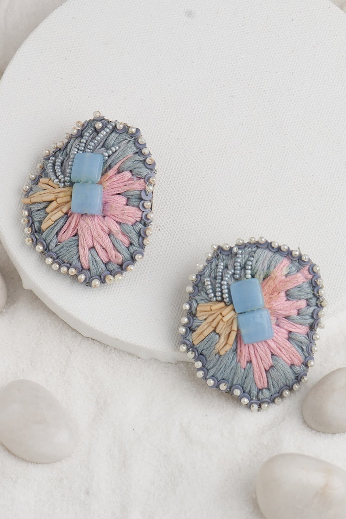 Stone & Thread Embroidered Earrings