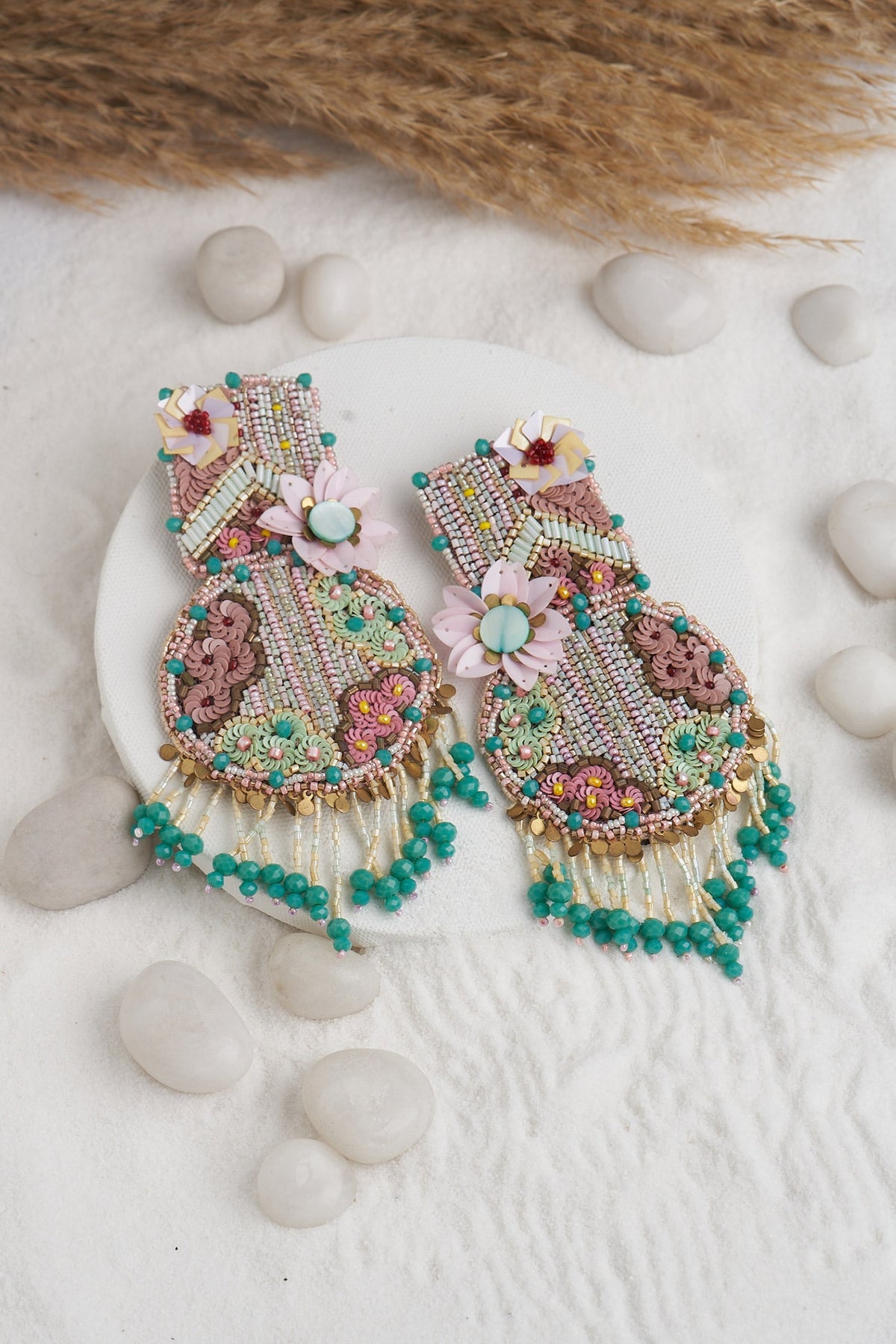 Stone & Beads Embellished Boho Earrings