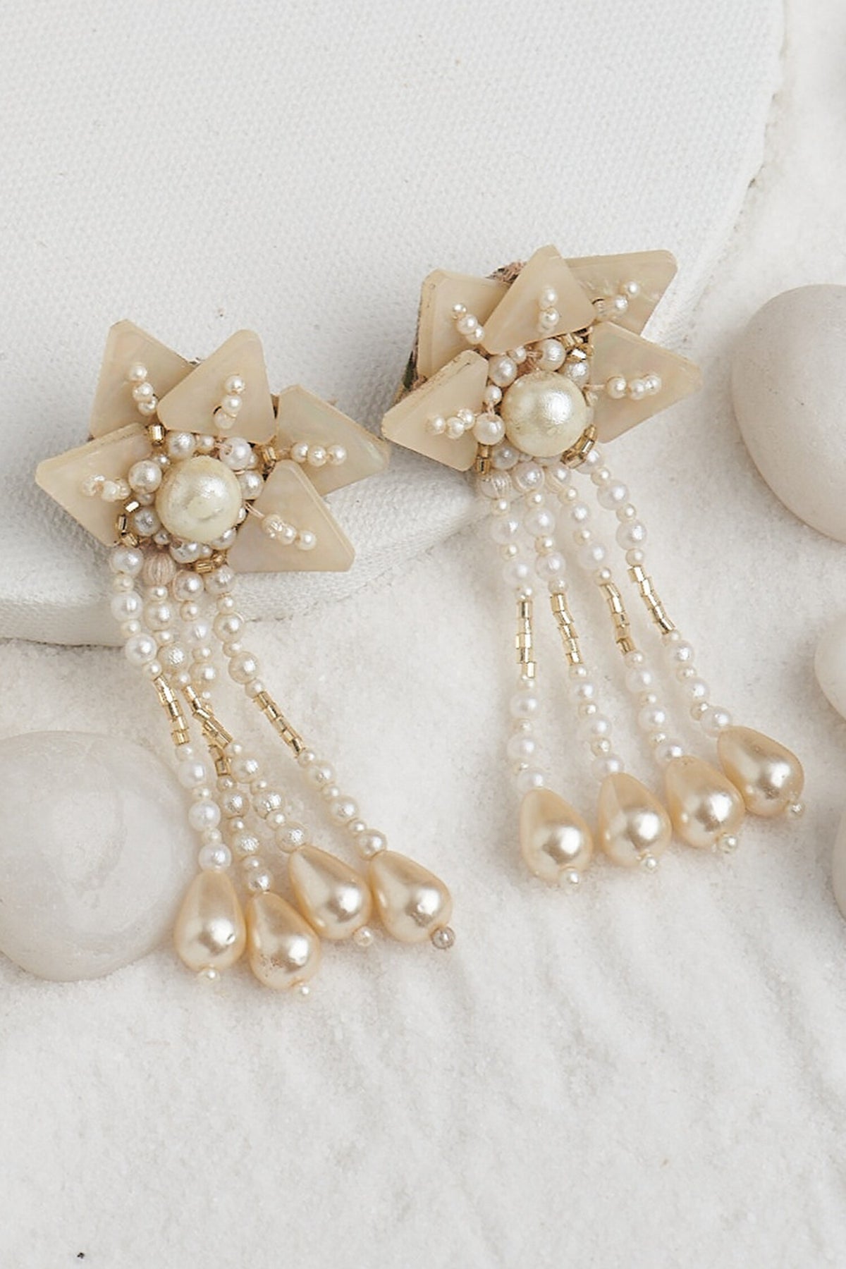 Pearl Embellished Tassel Earrings