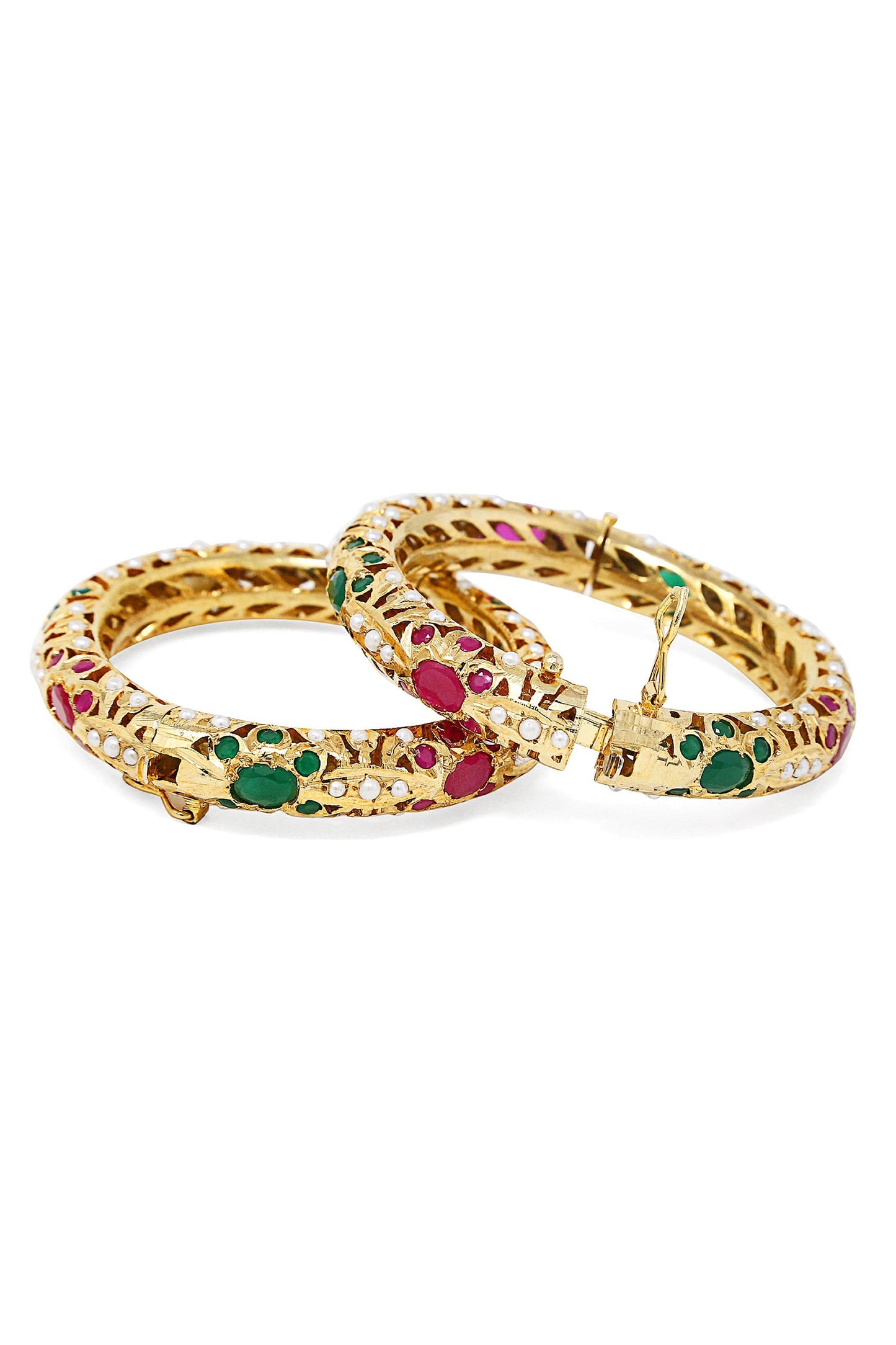 Stone Studded Floral Pattern Bangles- Set of 2