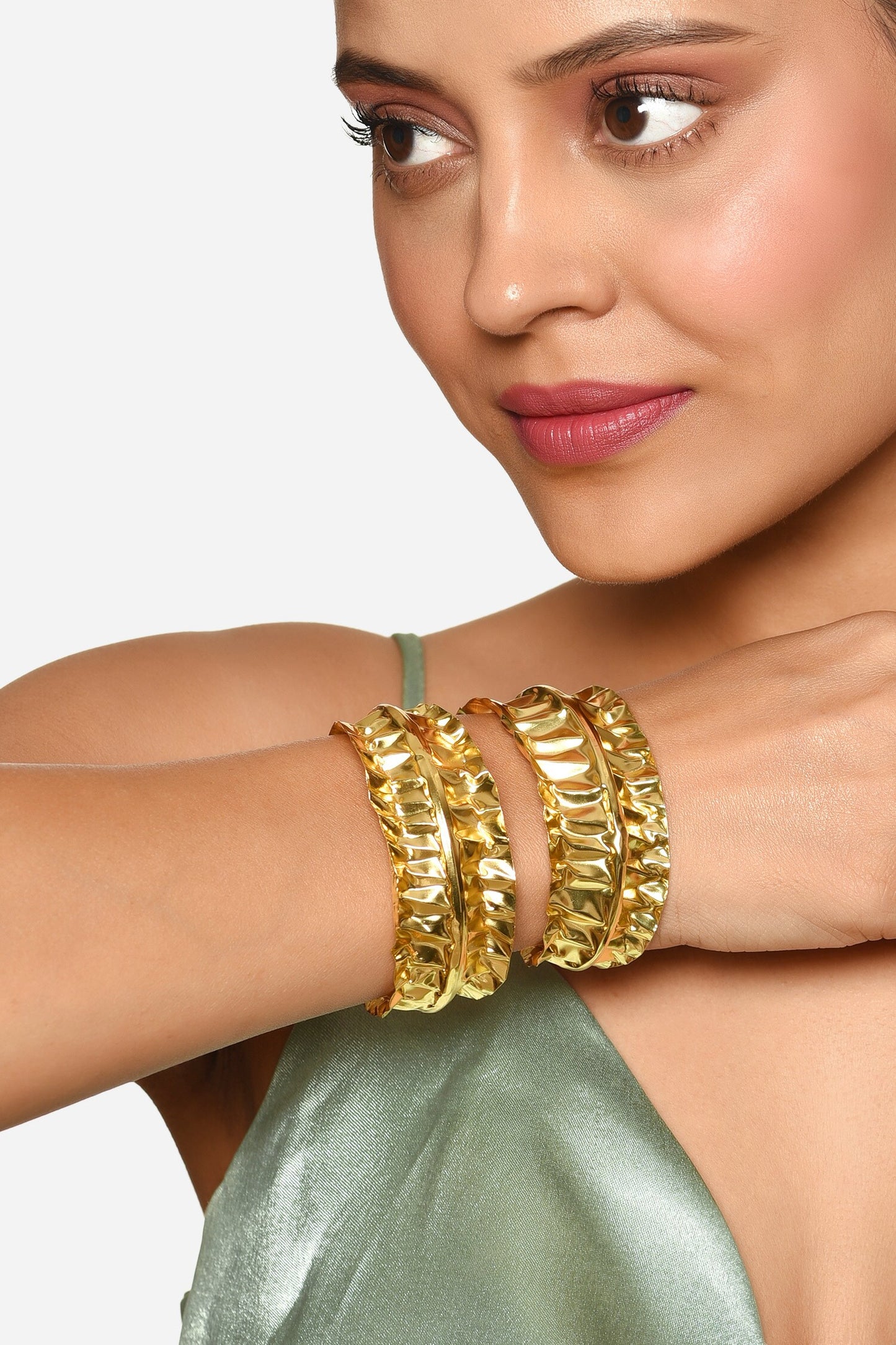 Gold Hammered Cuff Set of 2