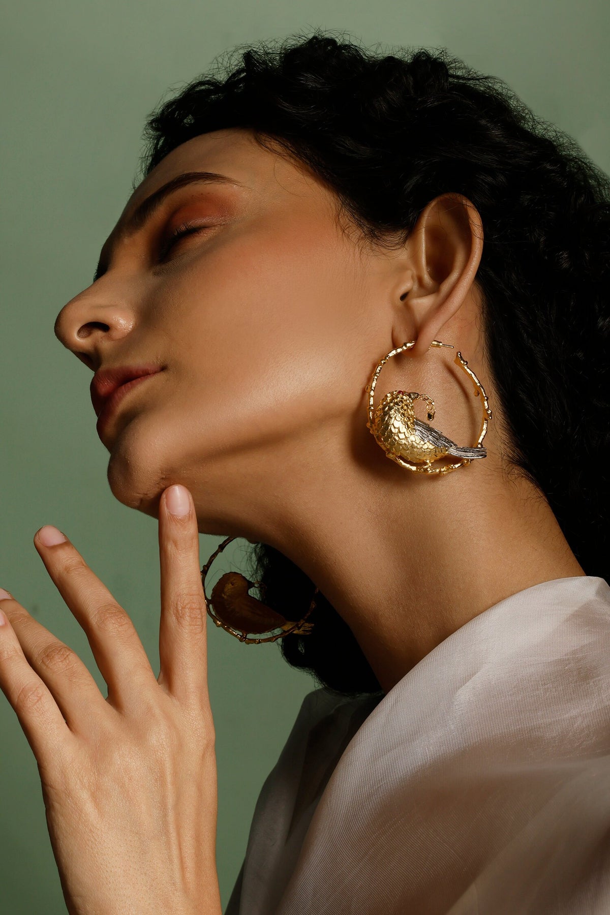 Metallic Bird Carved Hoops