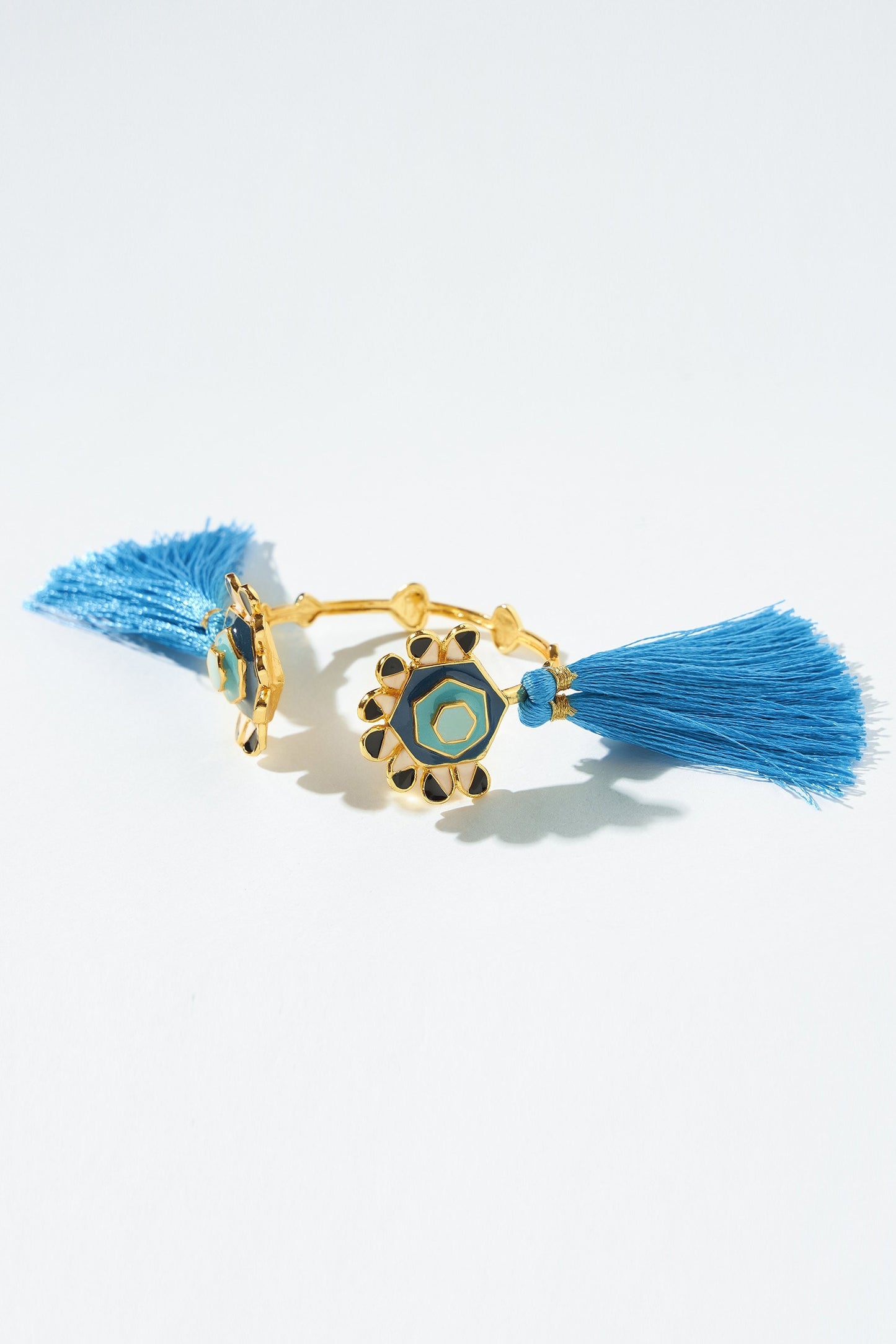Enamelled Bloom Tasselled Cuff Bracelet