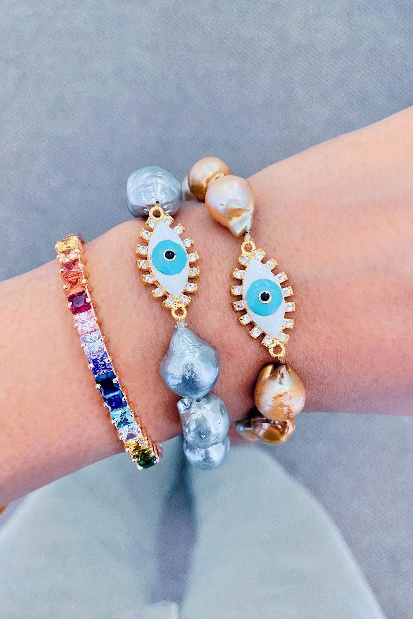 Gold Baroque Evil Eye Charm Bracelet