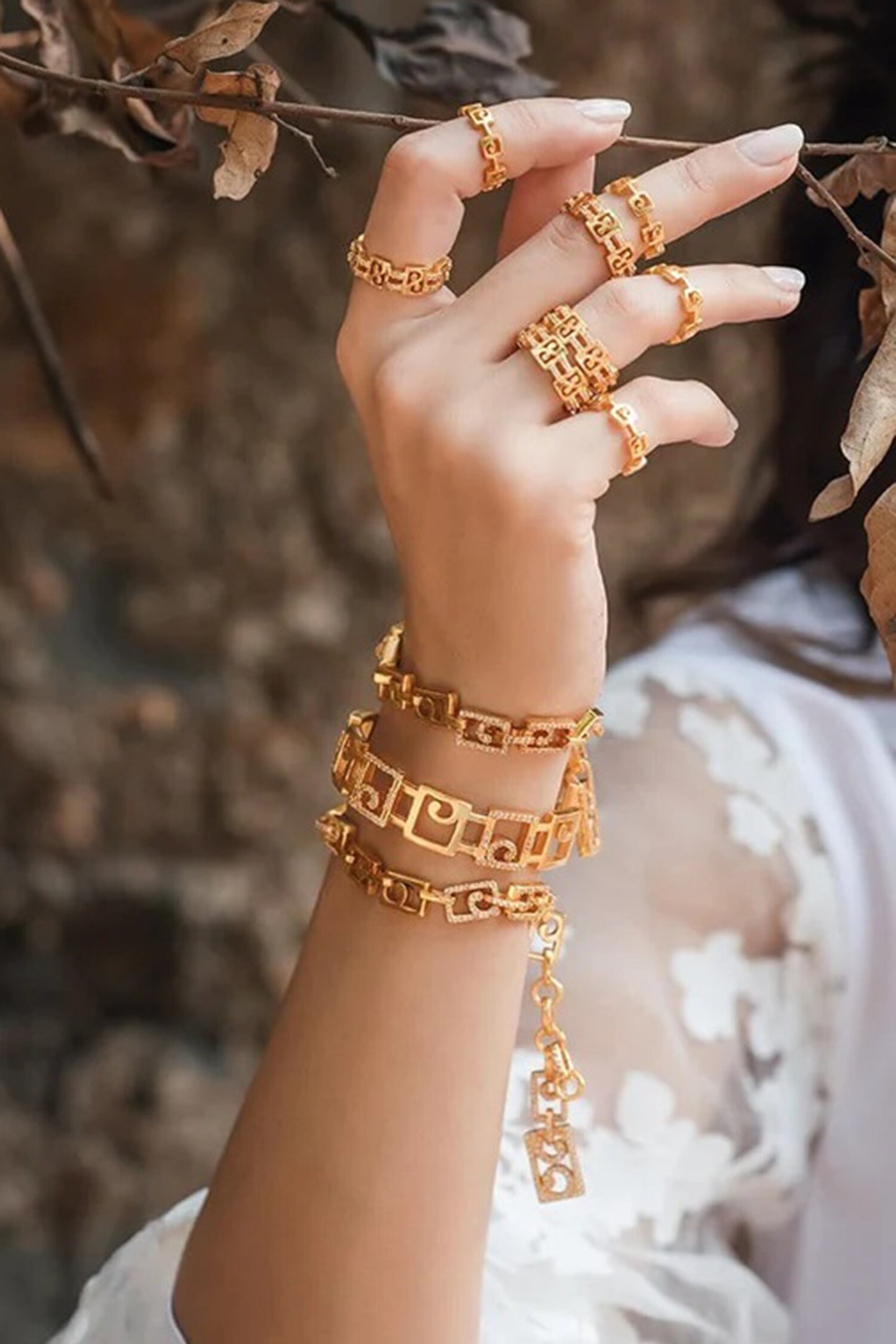 Gold Crystal Embellished Charm Bracelet