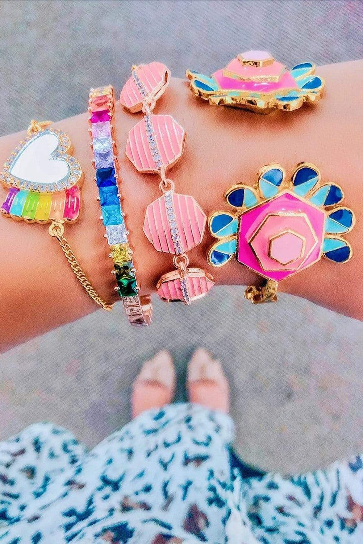 Multicolor Heart Charm Bracelet