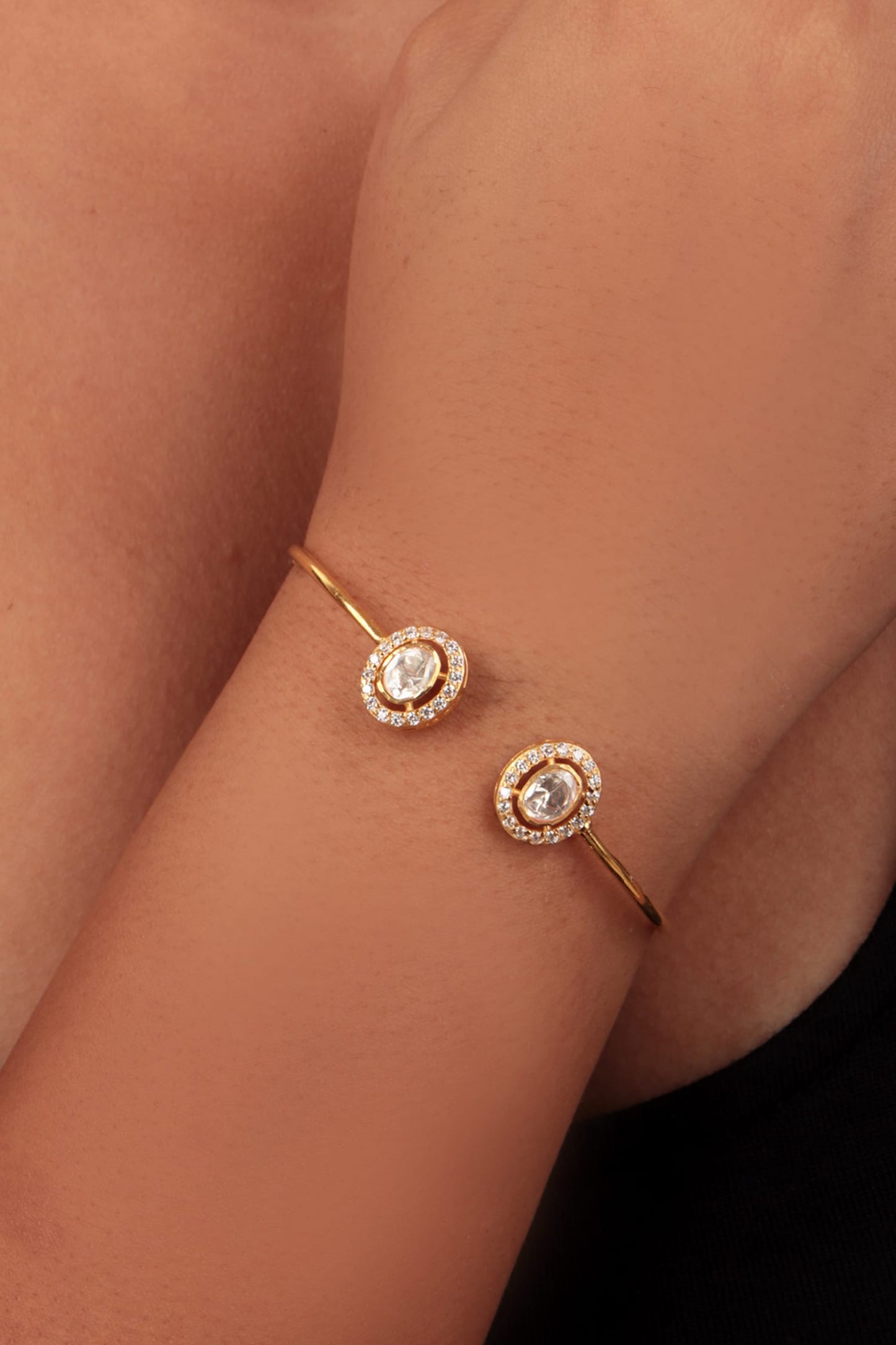 Moissanite Polki Embellished Cuff Bracelet