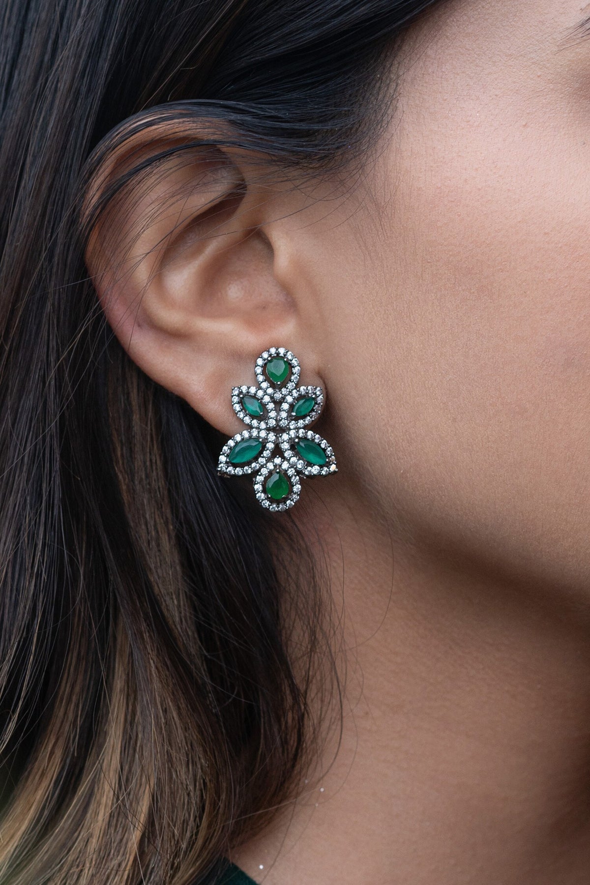 Victorian Embellished Crystal Stone Stud Earrings