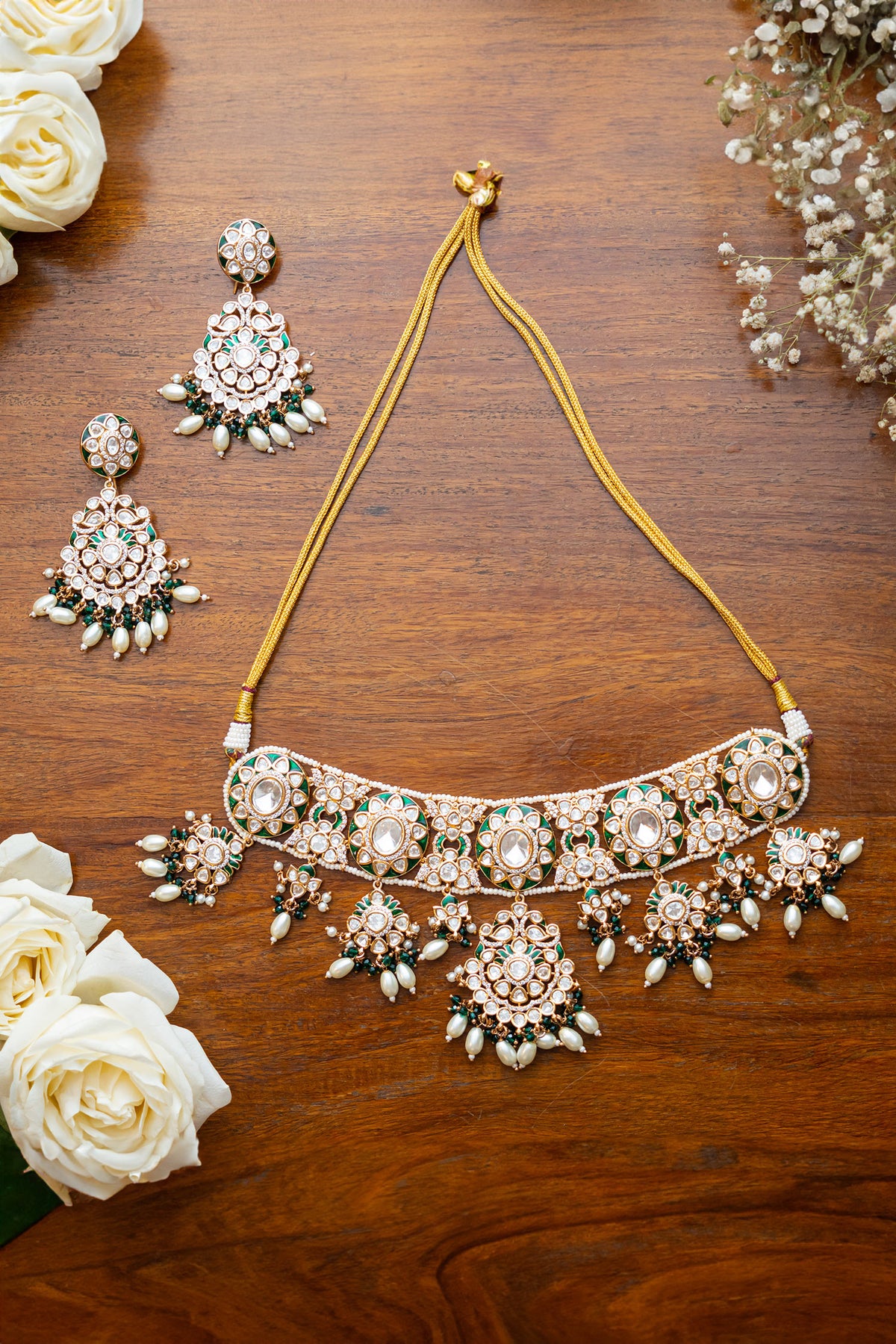 Polki Stones Embellished Necklace Set