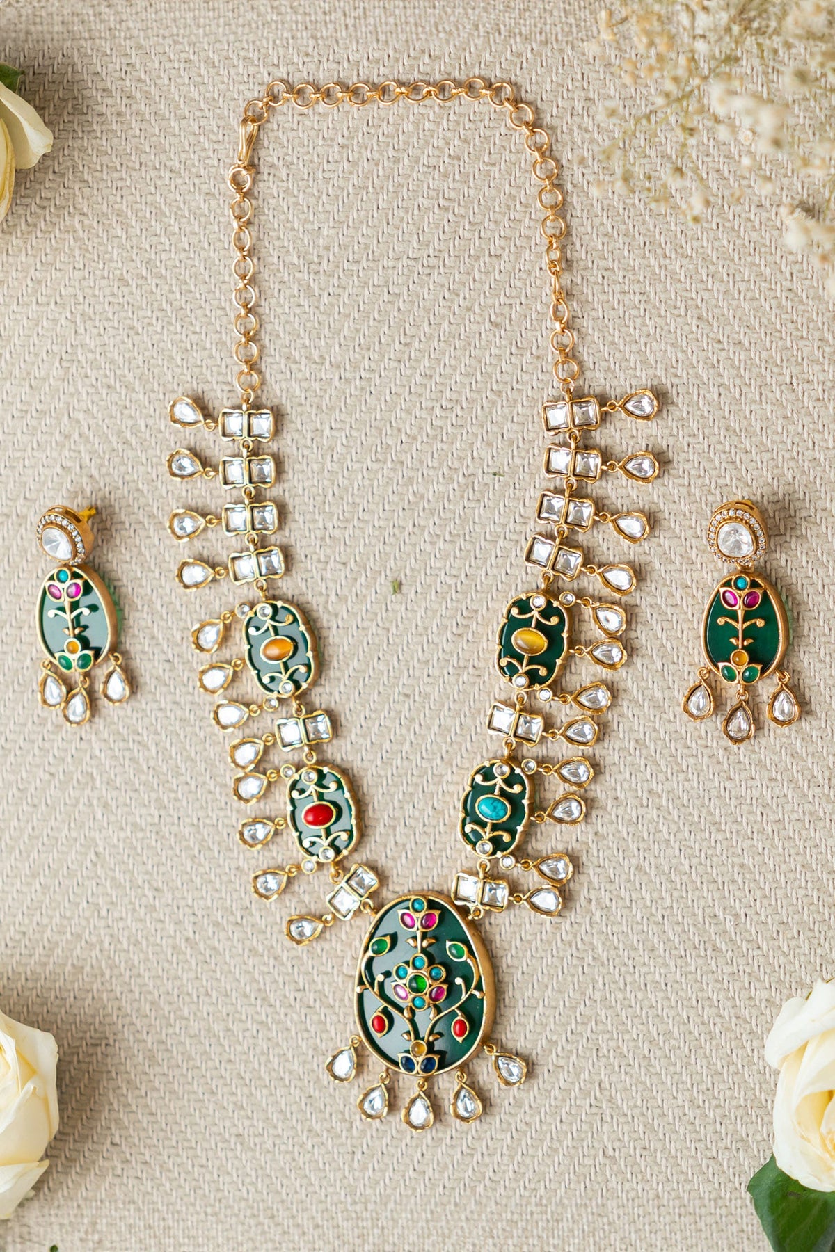 Studded Stone Pendant Necklace Set