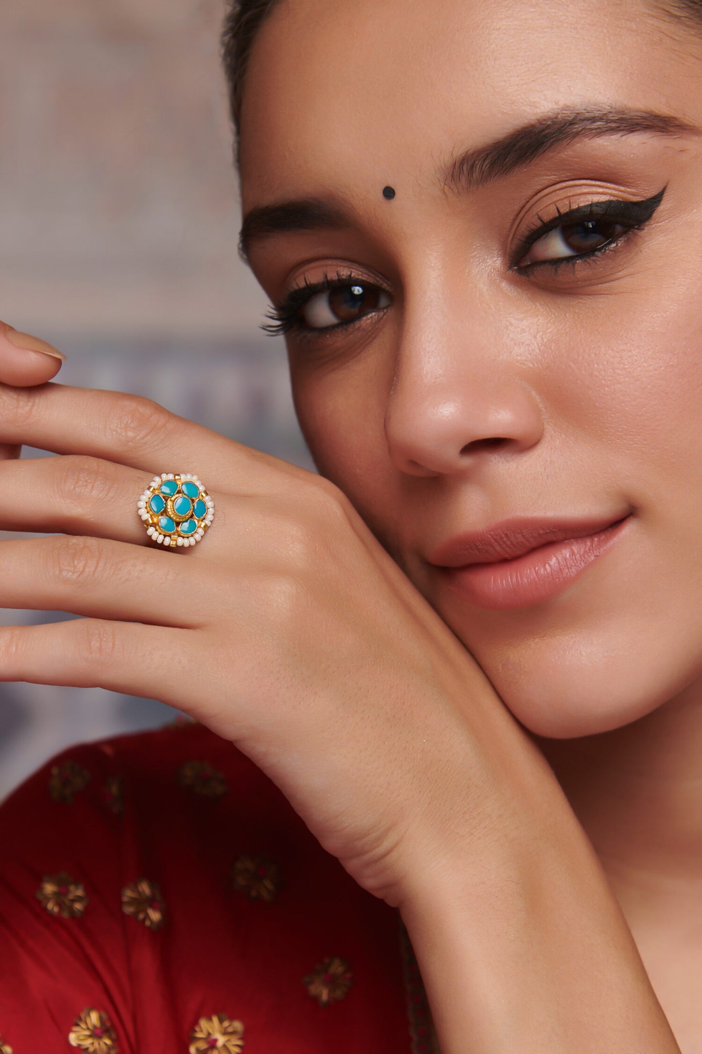 Flower Kundan Ring with Shell Pearls