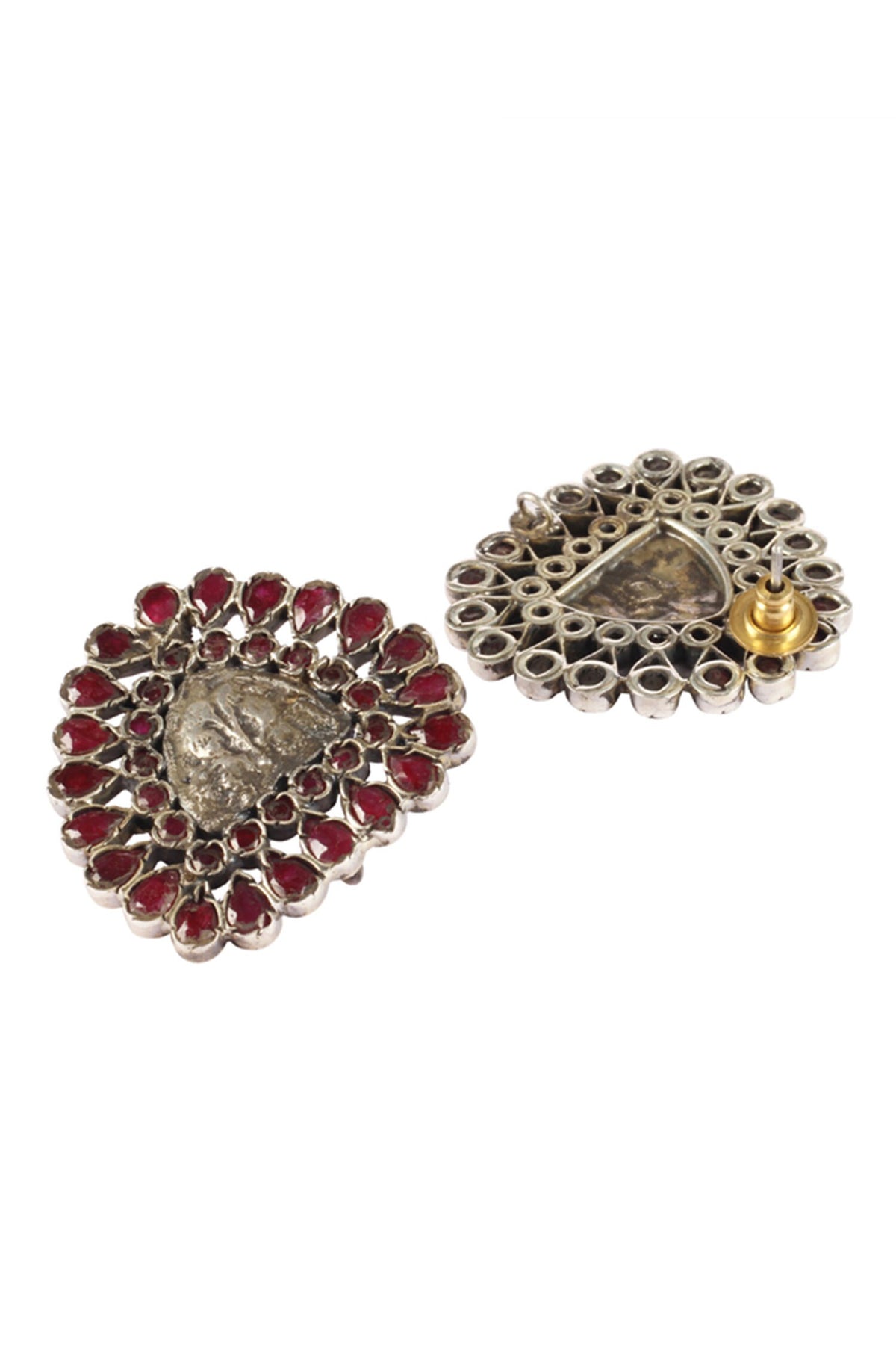 Ruby Stone Embellished Stud Earrings