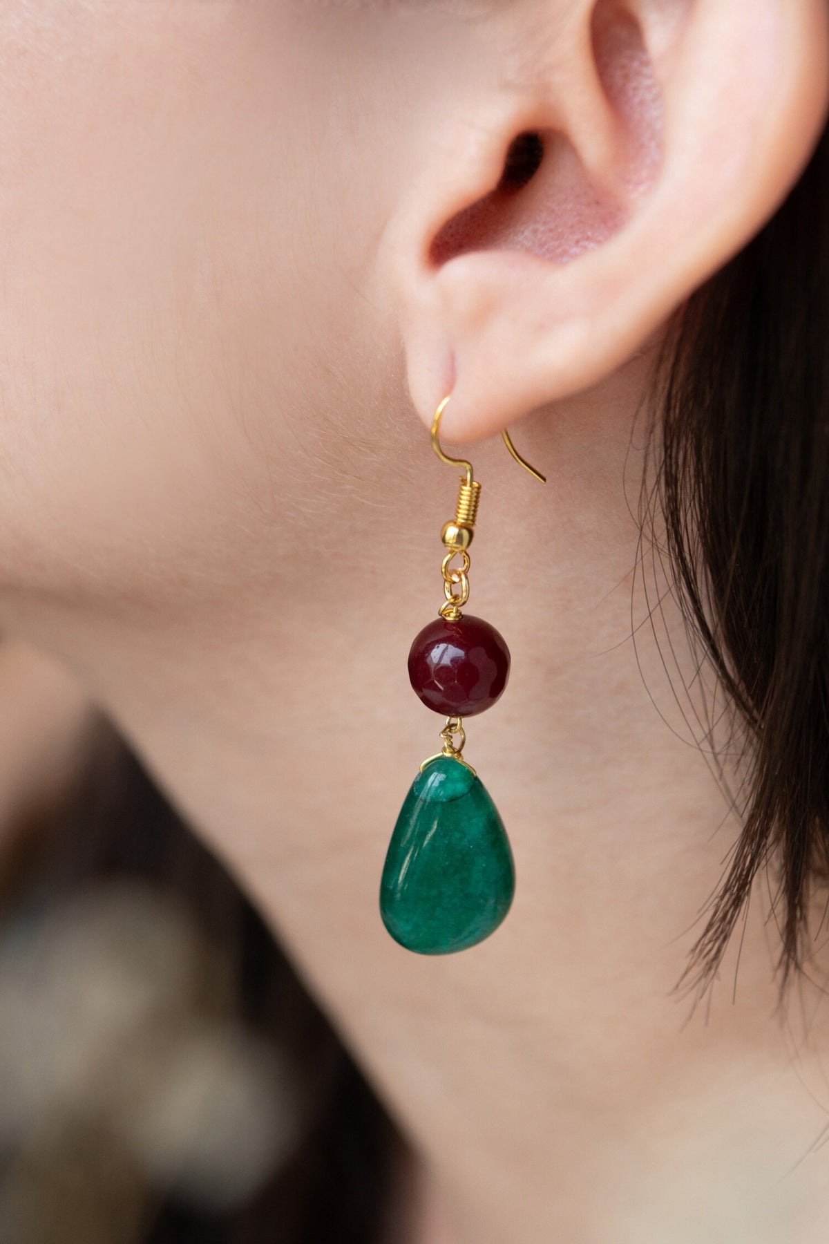 Natural Stone Embellished Drop Earrings