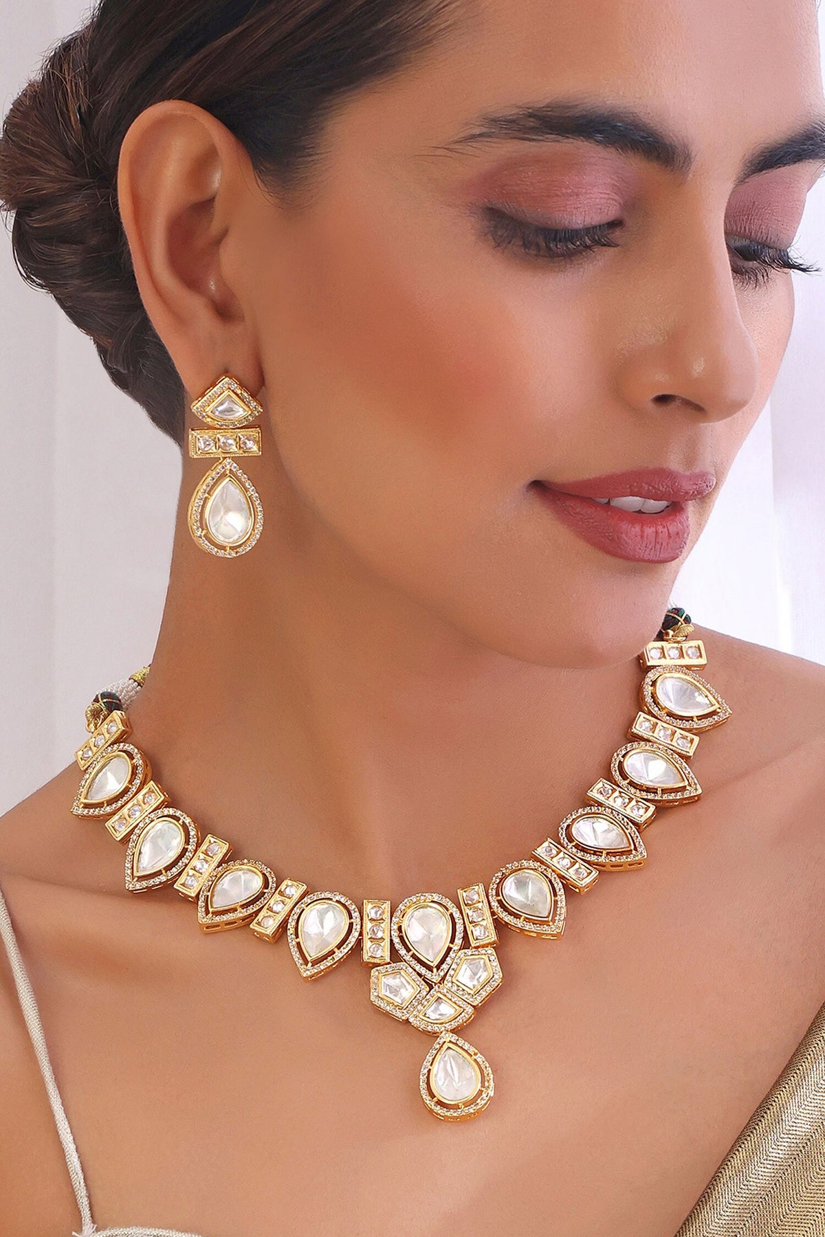 Geometric Moissani Polki Studded Necklace Set