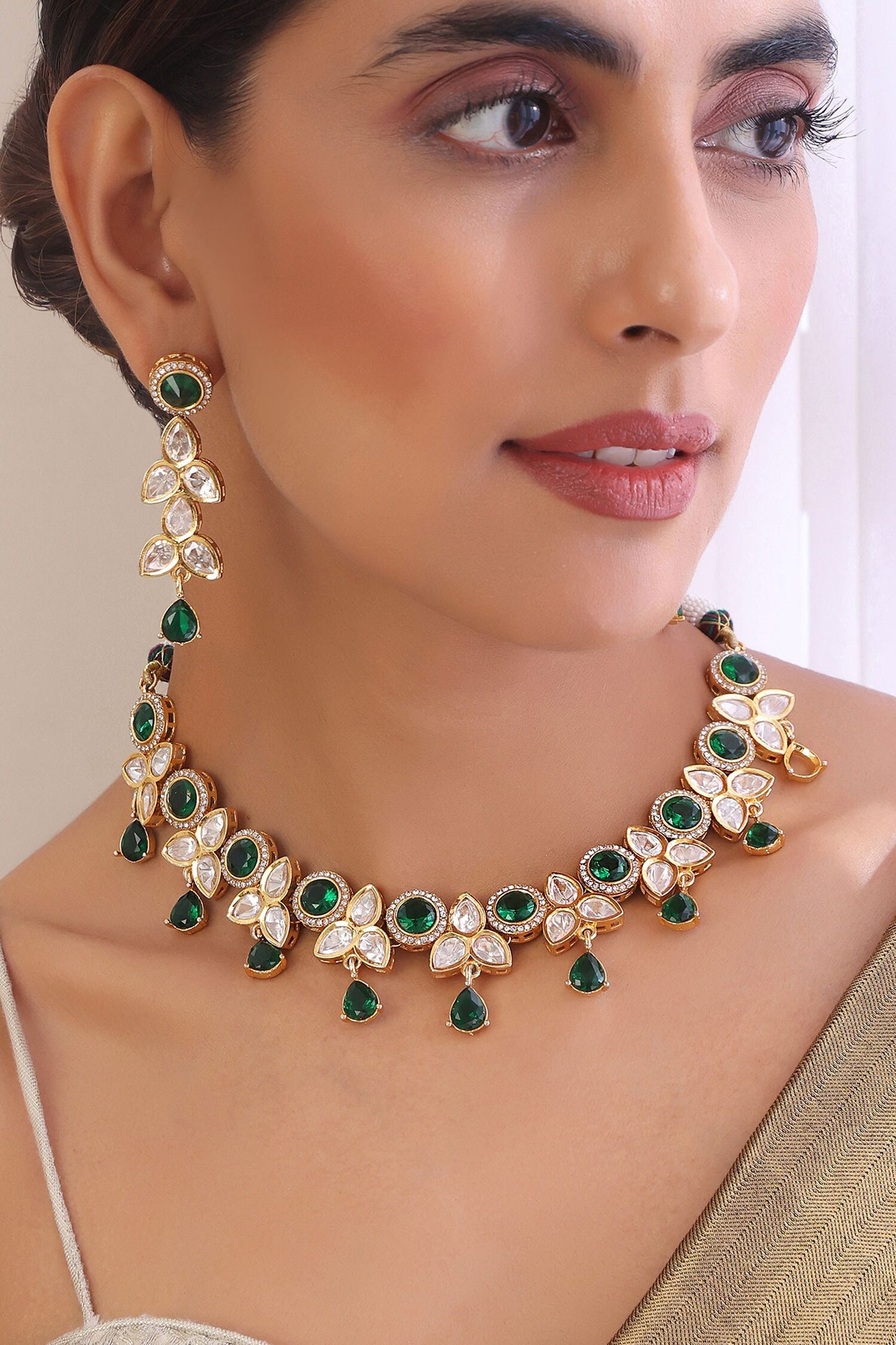 Polki Studded Drop Necklace Set