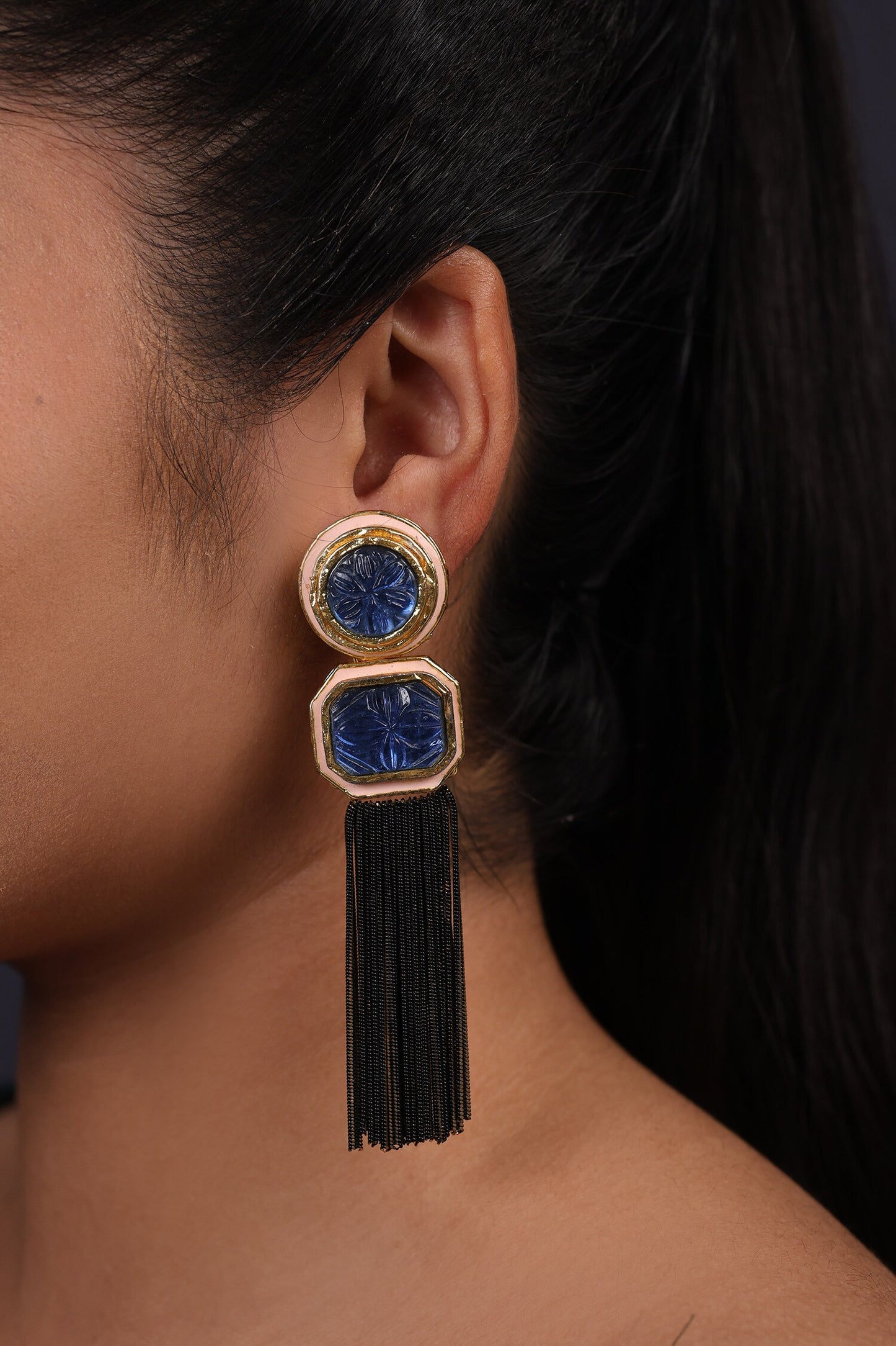 Polki Embellished Tassel Earrings