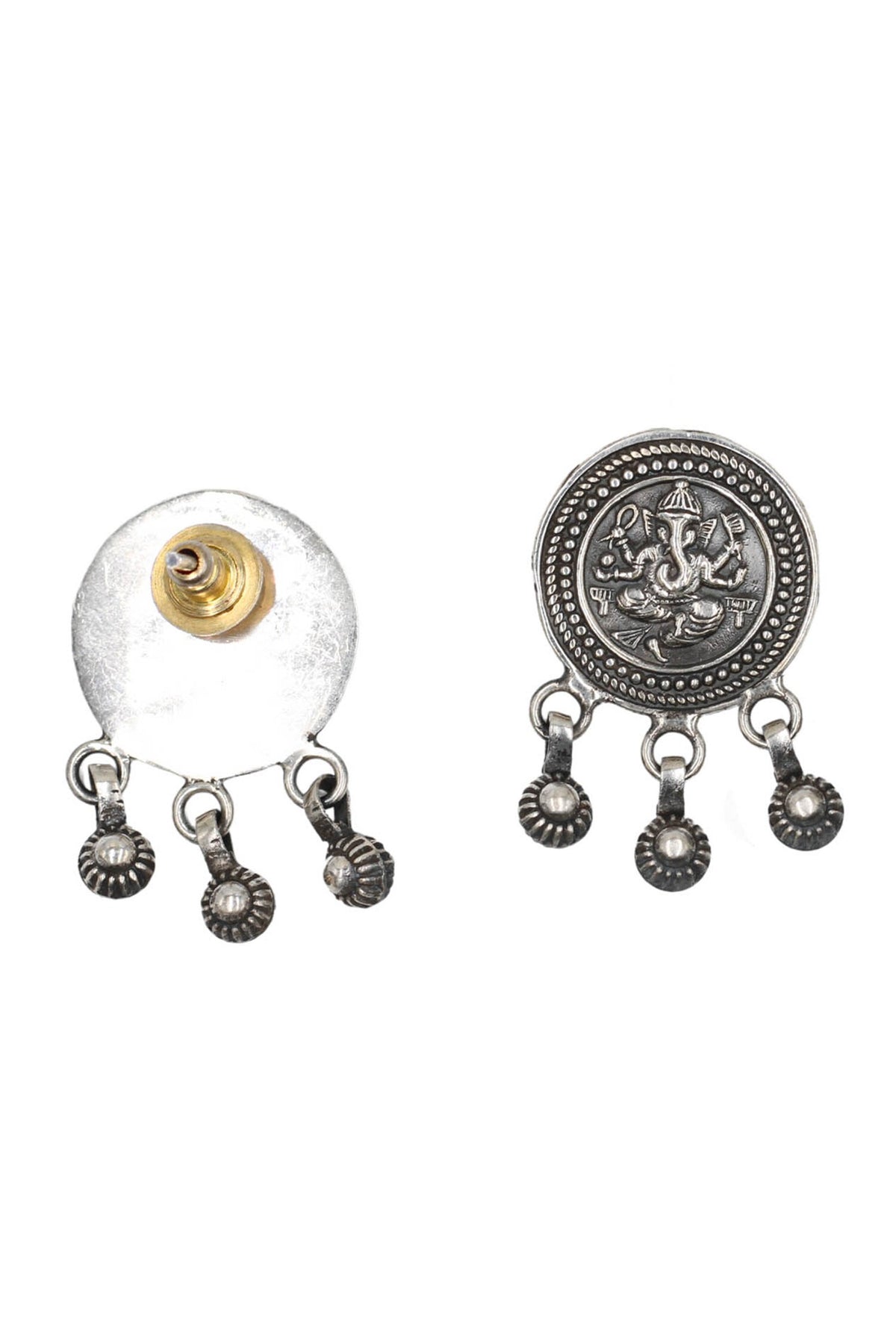 Lord Ganesha Oxidised Carved Starlet Drop Earrings