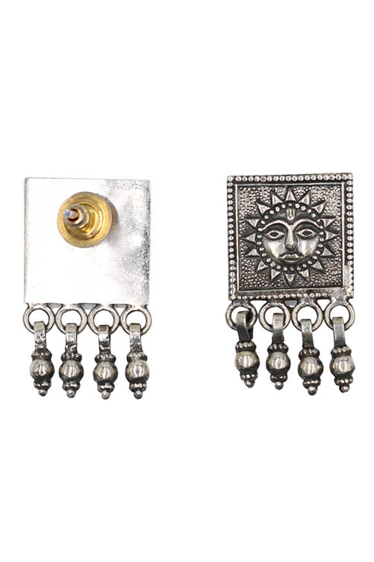 Radiant Sun Carved Oxidised Drop Earrings