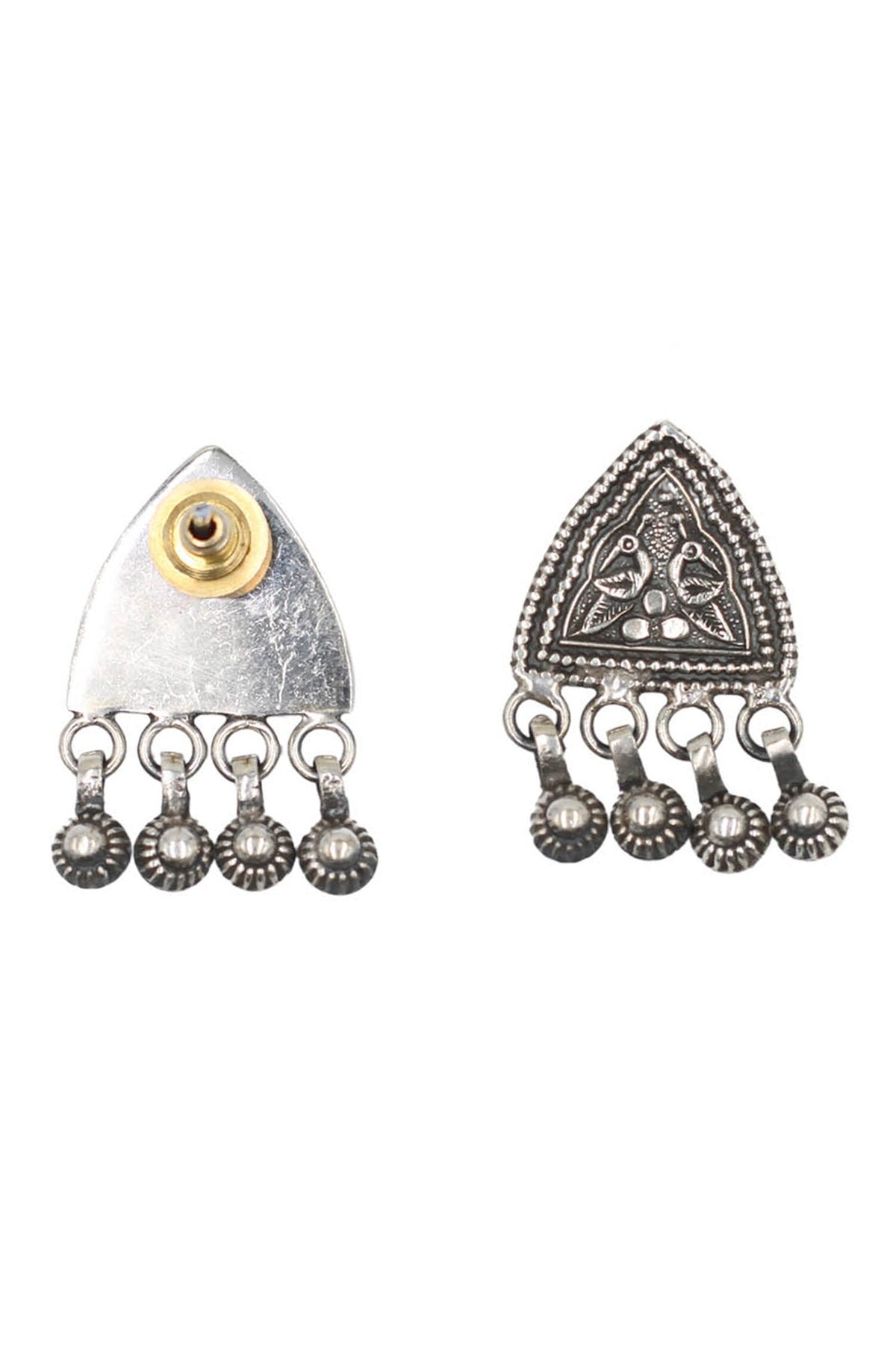 Oxidised Bird Motif Carved Earrings