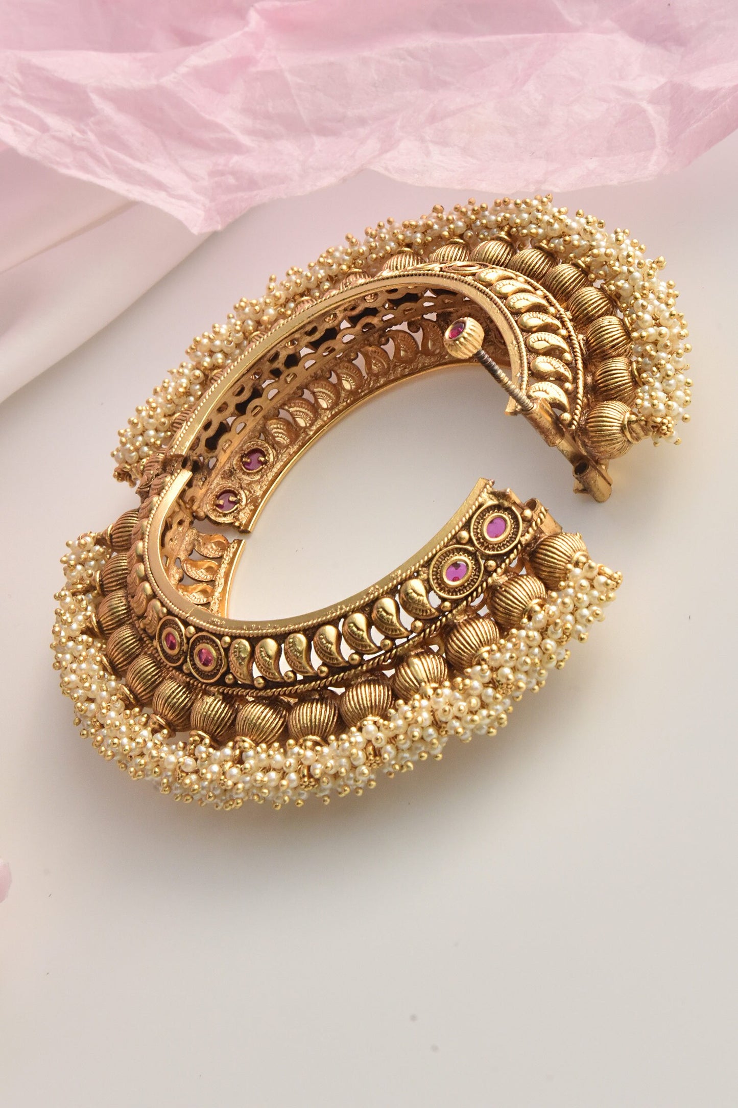 Pearl Embellished Temple Work Kada
