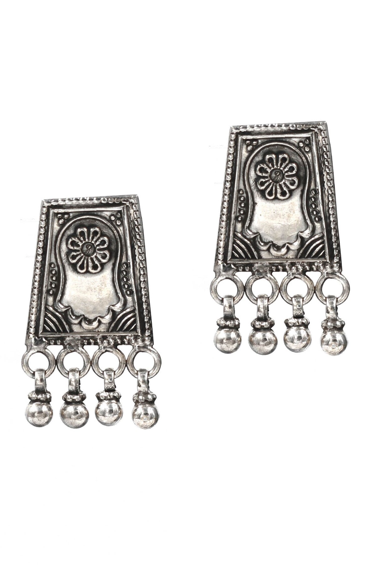 Rectangle Carved Oxidized Earrings