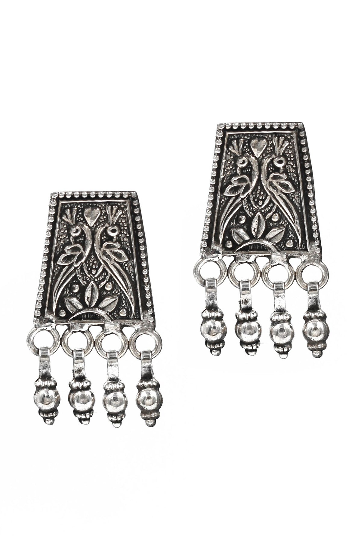 Peacock & Floral Carved Oxidized Earrings