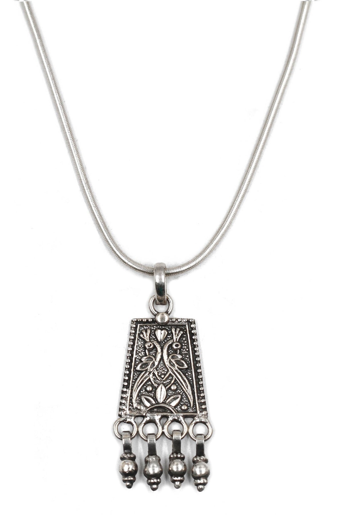 Peacock Floral Carved Pendant Chain Necklace