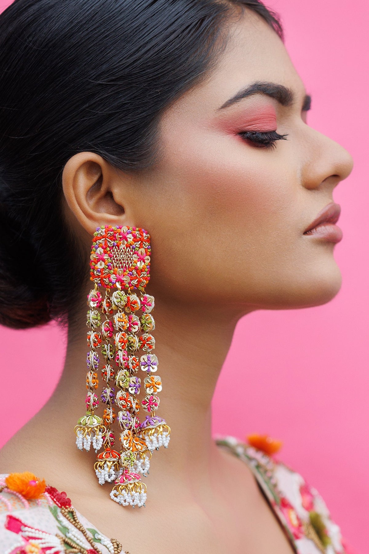 Floral Charm Tikki Embroidered Tassel Earrings