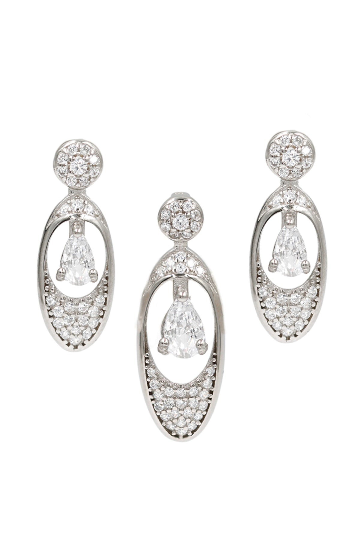 Cubic Zirconia Stone Embellished Earrings With Pendant