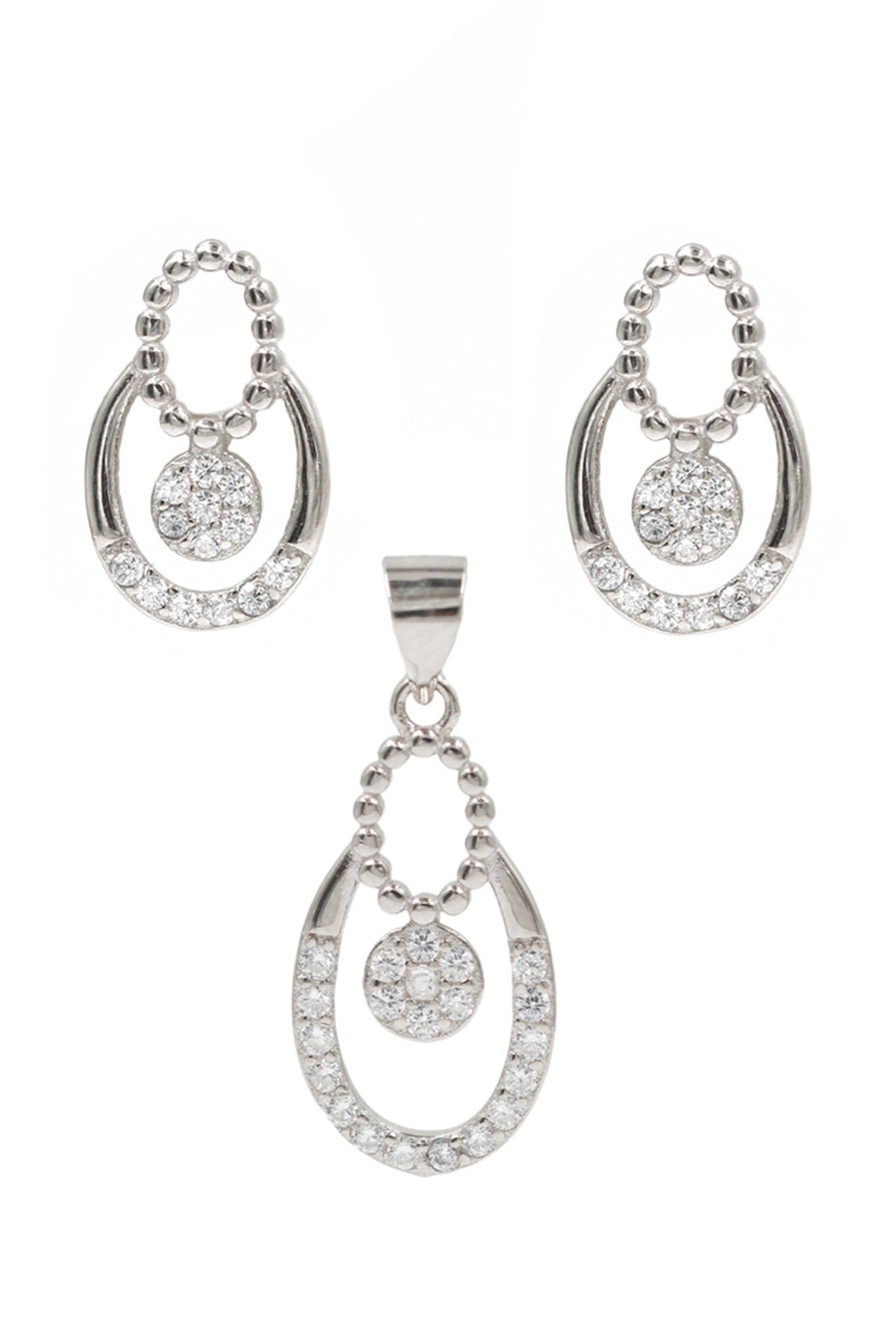 Cubic Zirconia Embellished Studs With Pendant