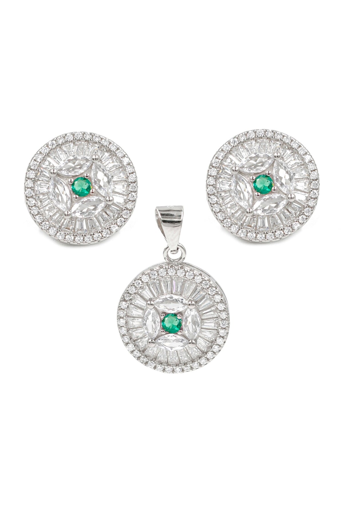 Round Zirconia Studded Pendant Set