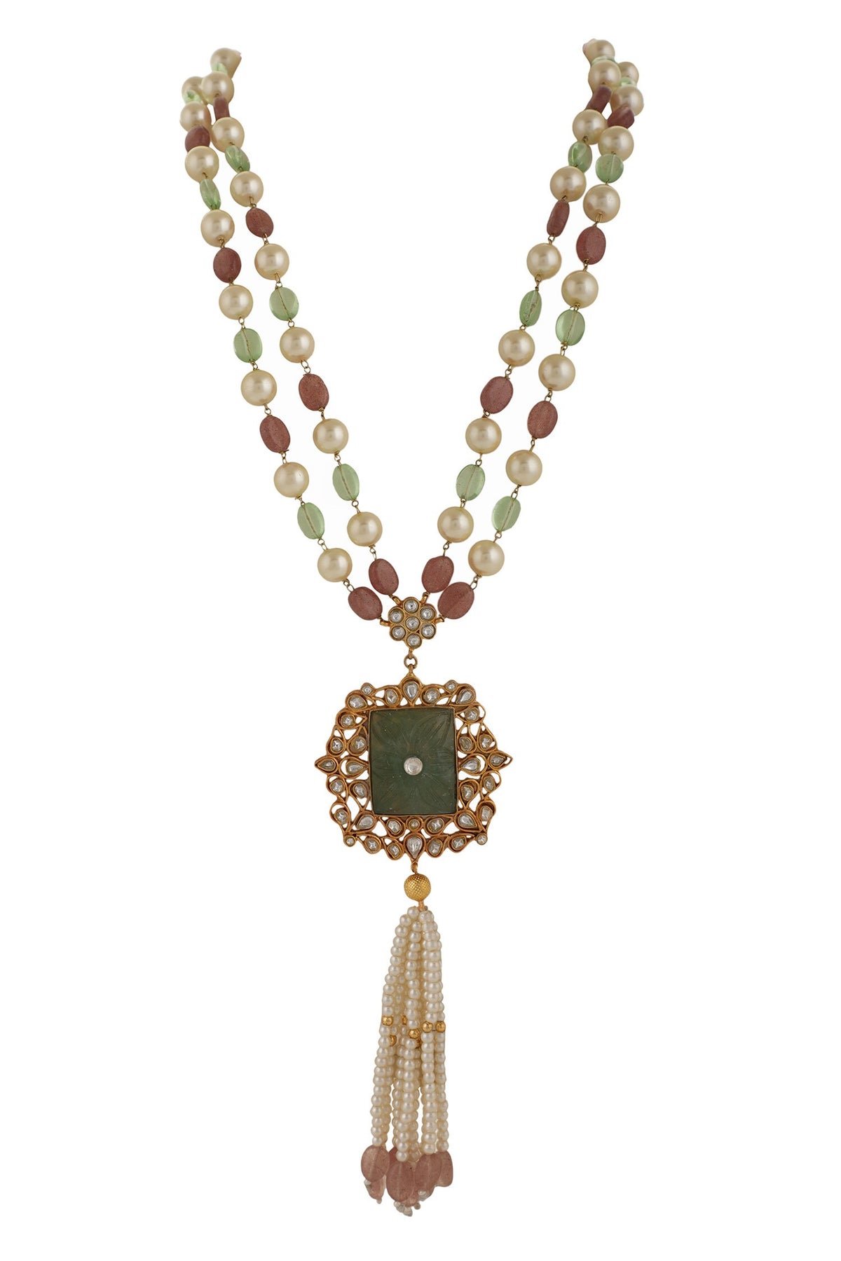 Pearls & Glass Beads Embellished Long Necklace